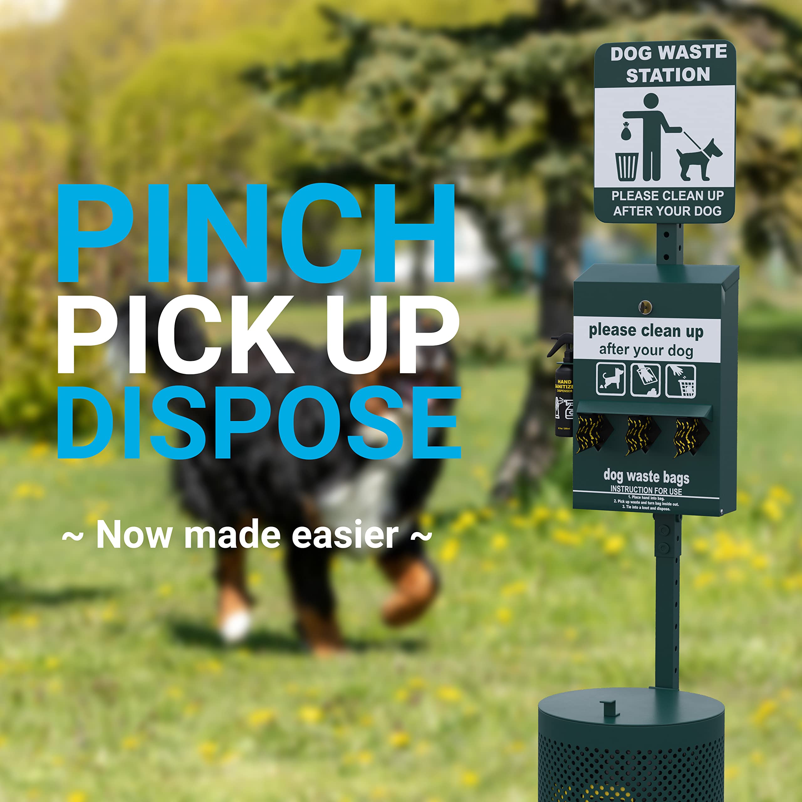 Flash Furniture Kessler Locking Dog Waste Bag Dispenser With Glow In The Dark Sign, Hand Sanitizer Bottle And Rain Guard - 600 R