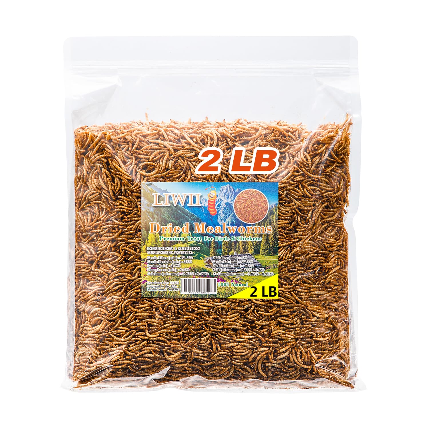LIWII Dried Mealworms - 5 LBS - 100% Natural Non-GMO High Protein - Bulk Mealworms for Wild Birds, Chickens, Pet Treats & Reptil