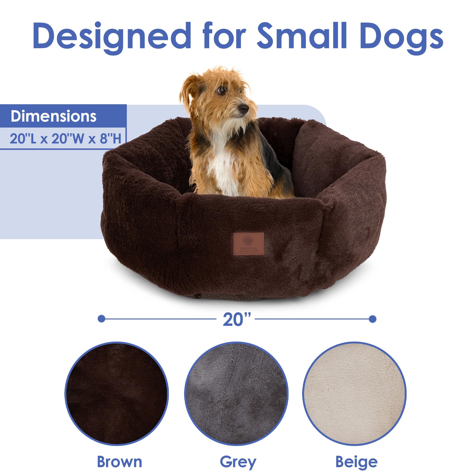 American Kennel Club Round Plush Dog Bed - 20 Cozy Donut Design For Small Pets, Ultra-Soft Washable Pet Bed With Non-Slip Bott