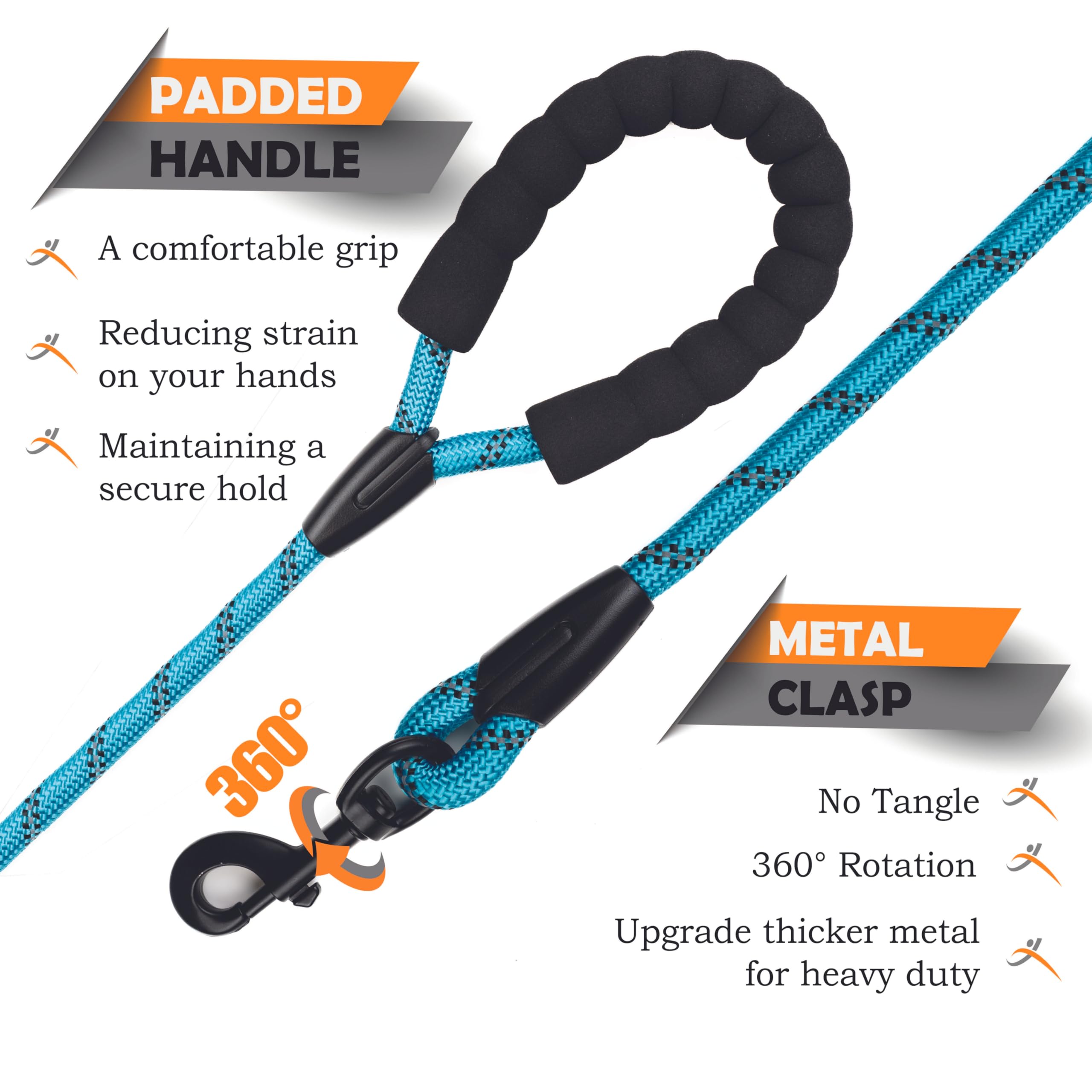 Glorypet 2 Pack 5 Ft Heavy Duty Dog Leash With Poop Bag And Dispenser And Silicone Toothbrush, Durable, Comfortable Padded Handl