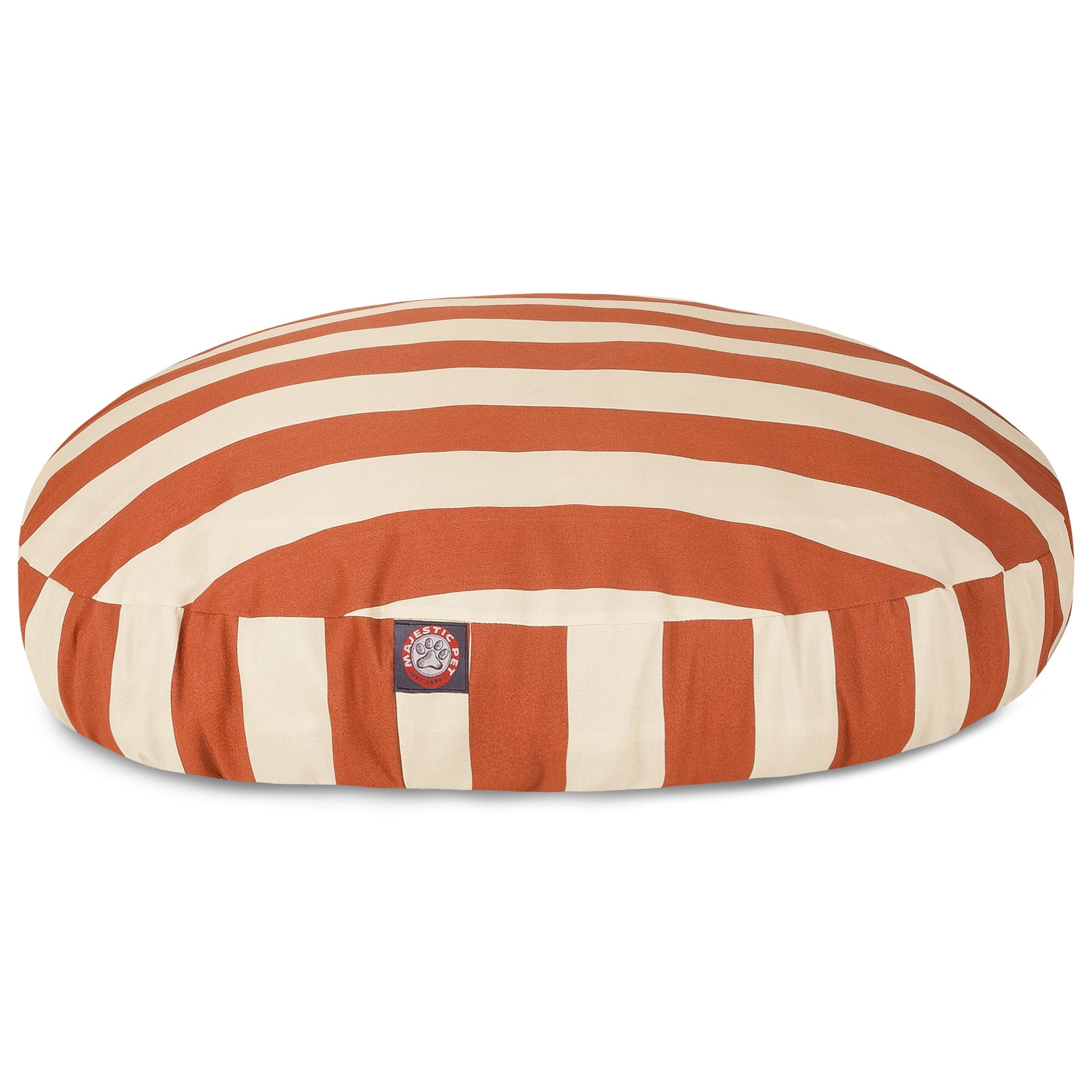 Burnt Orange Vertical Stripe Large Round Indoor Outdoor Pet Dog Bed With Removable Washable Cover By Majestic Pet Products
