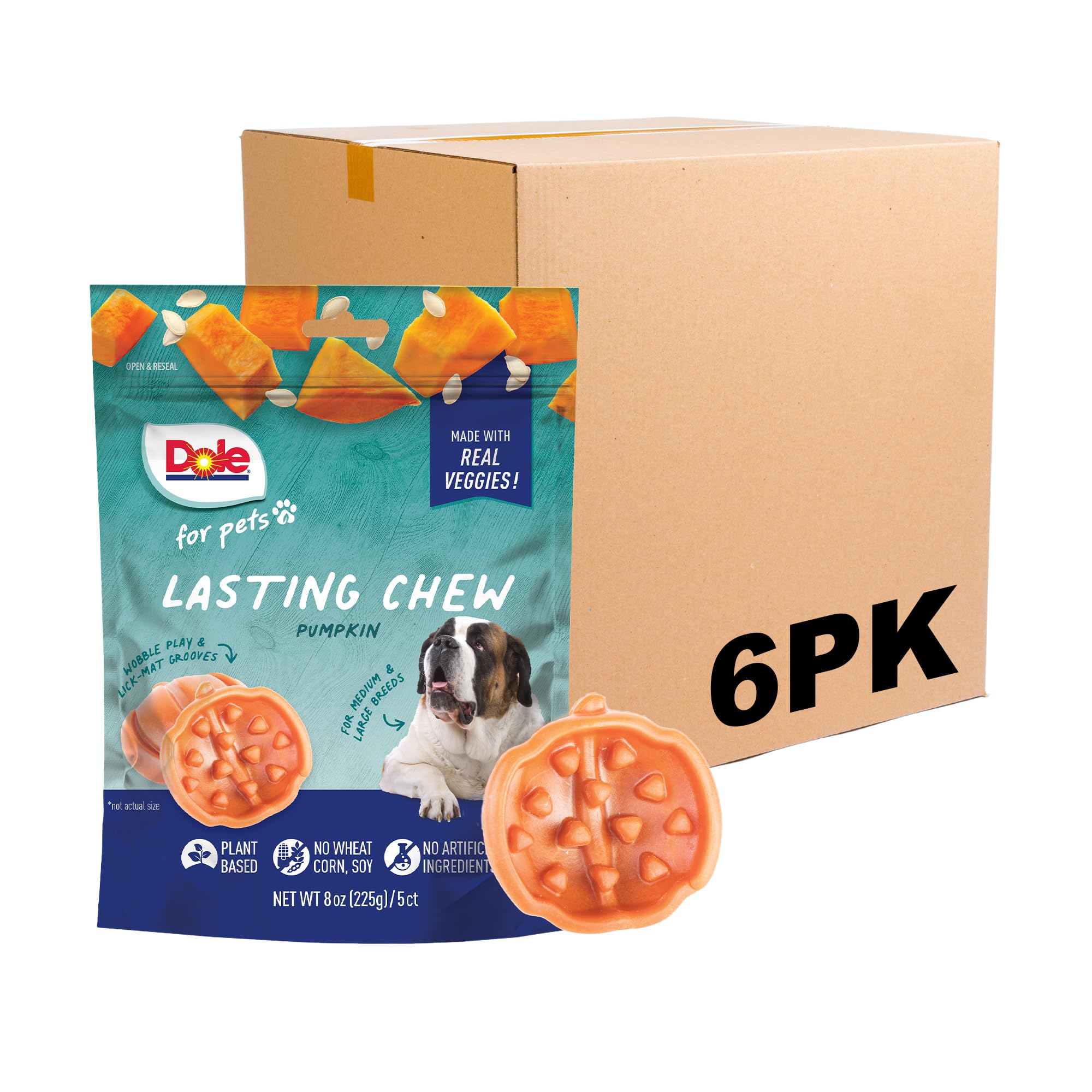 Dole for Pets Freshly Fetched Lasting Chew, Pumpkin Flavor Dog Treats | Flavored with Real Veggies, No Wheat, Corn, Soy, Artific