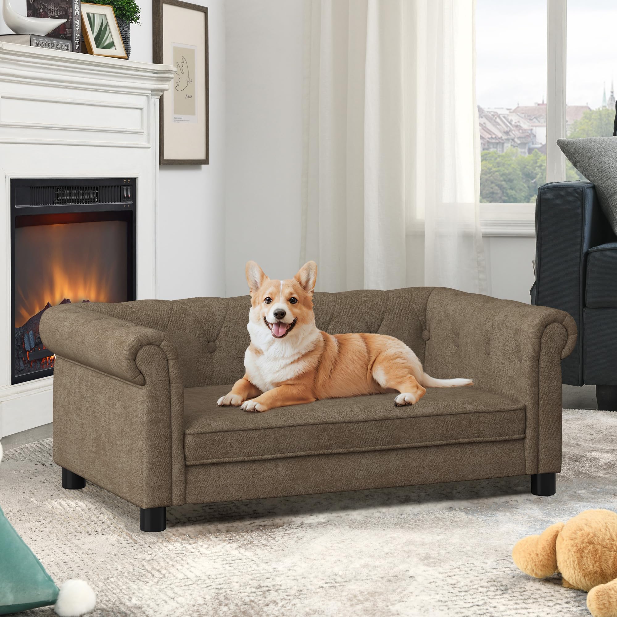 Myeypel 39'' Dog Couch For Large Dogs,Household Dog Sofa With Backrest And Armrests,Pet Couches With Comfortable Fabric Material