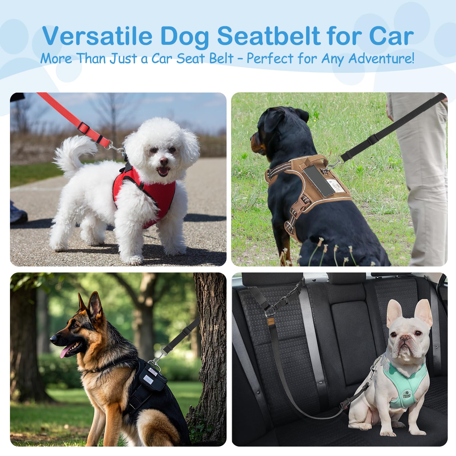 3 Pack Dog Seat Belt For Car, Car Headrest Restraint Adjustable Nylon Fabric, Dog Restraints Vehicle Seatbelts Harness (Black &