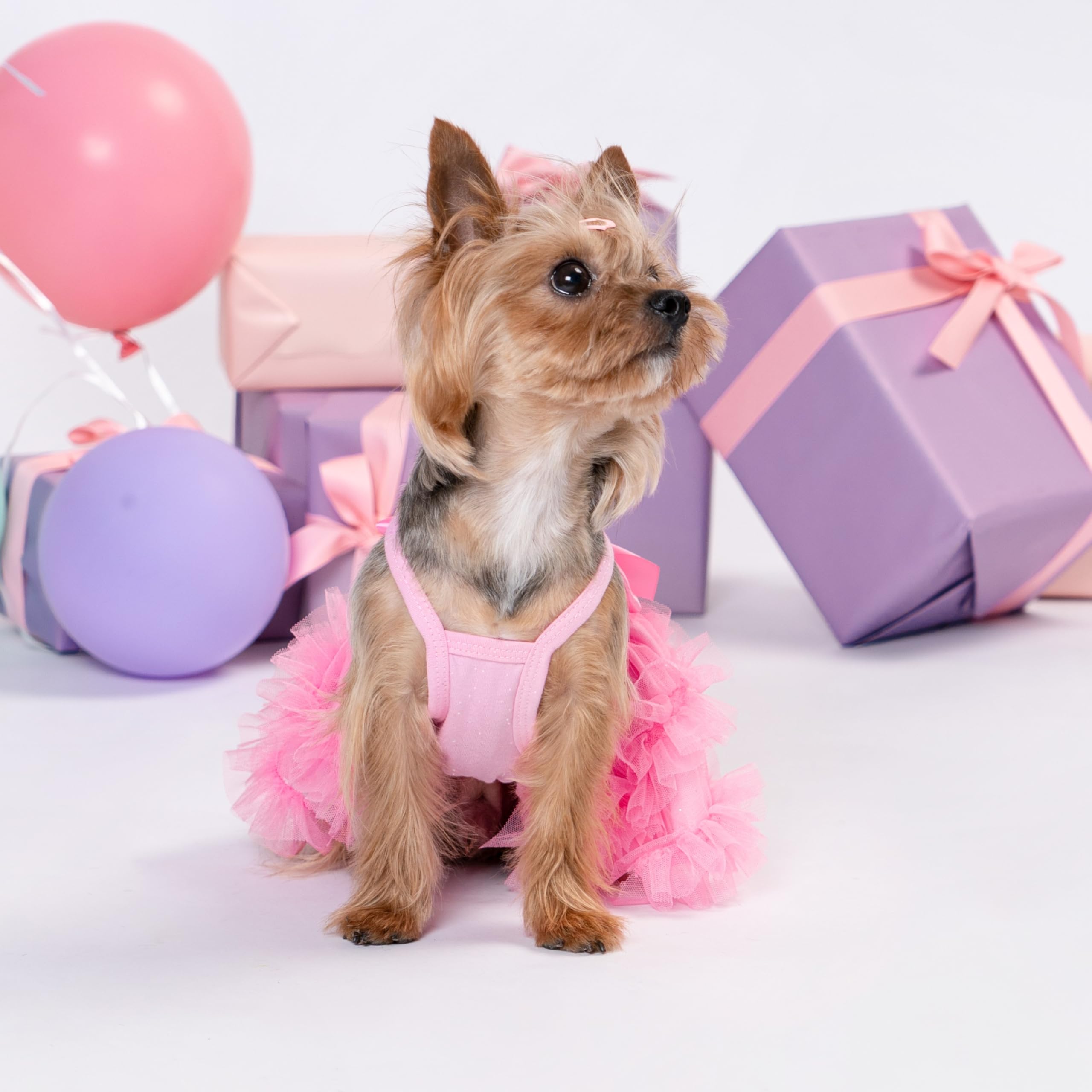Fitwarm Sparkly Dog Tiered Dress, Fancy Dog Clothes For Small Dogs Girl, Bohemian Doggie Birthday Outfit, Pet Apparel, Pink, Sma