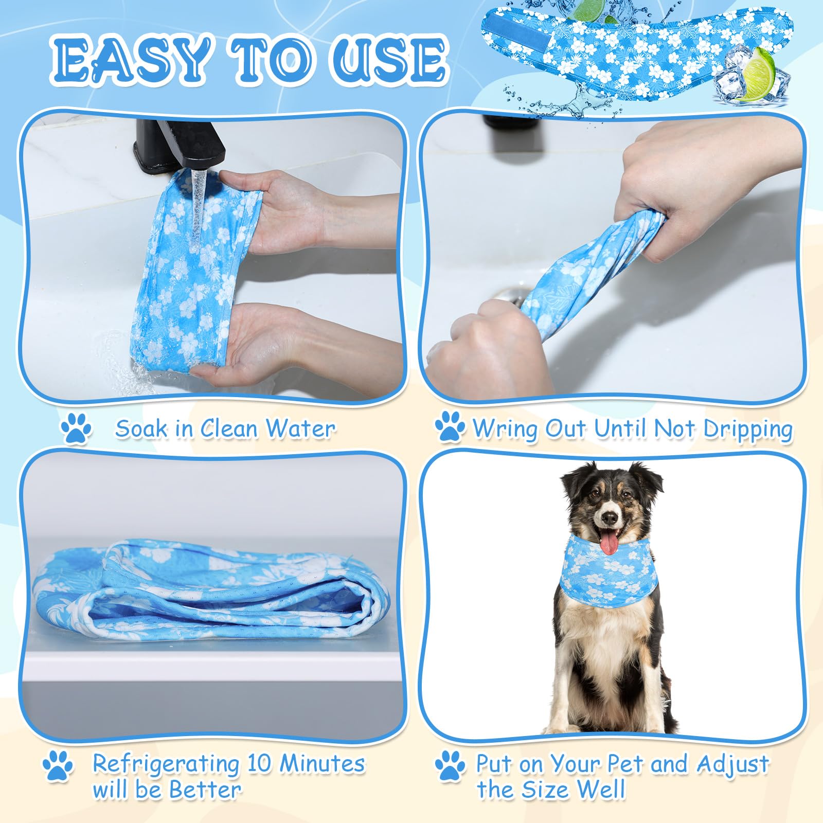 Dansydaisy 5 Pcs Dog Cooling Bandanas Instant Cooling Neck Wraps Breathable Ice Scarf Pet Basic Collar For Small To Large Dog Hu
