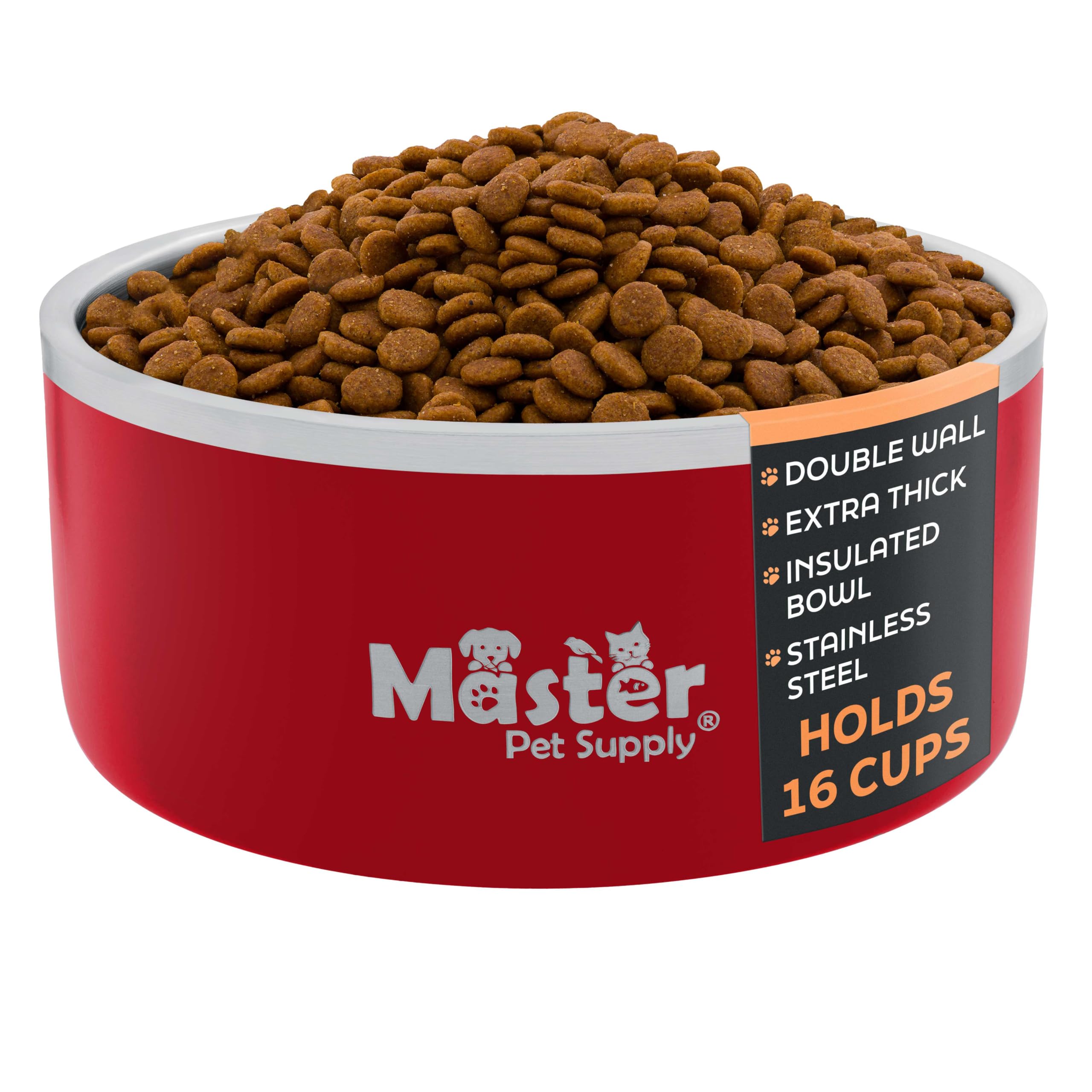 Master Pet Supply Stainless Steel Dog Bowls - 128 oz, Heavy Duty - Crimson Flame, Double Wall Extra-Thick Insulated, Non-Slip Pe