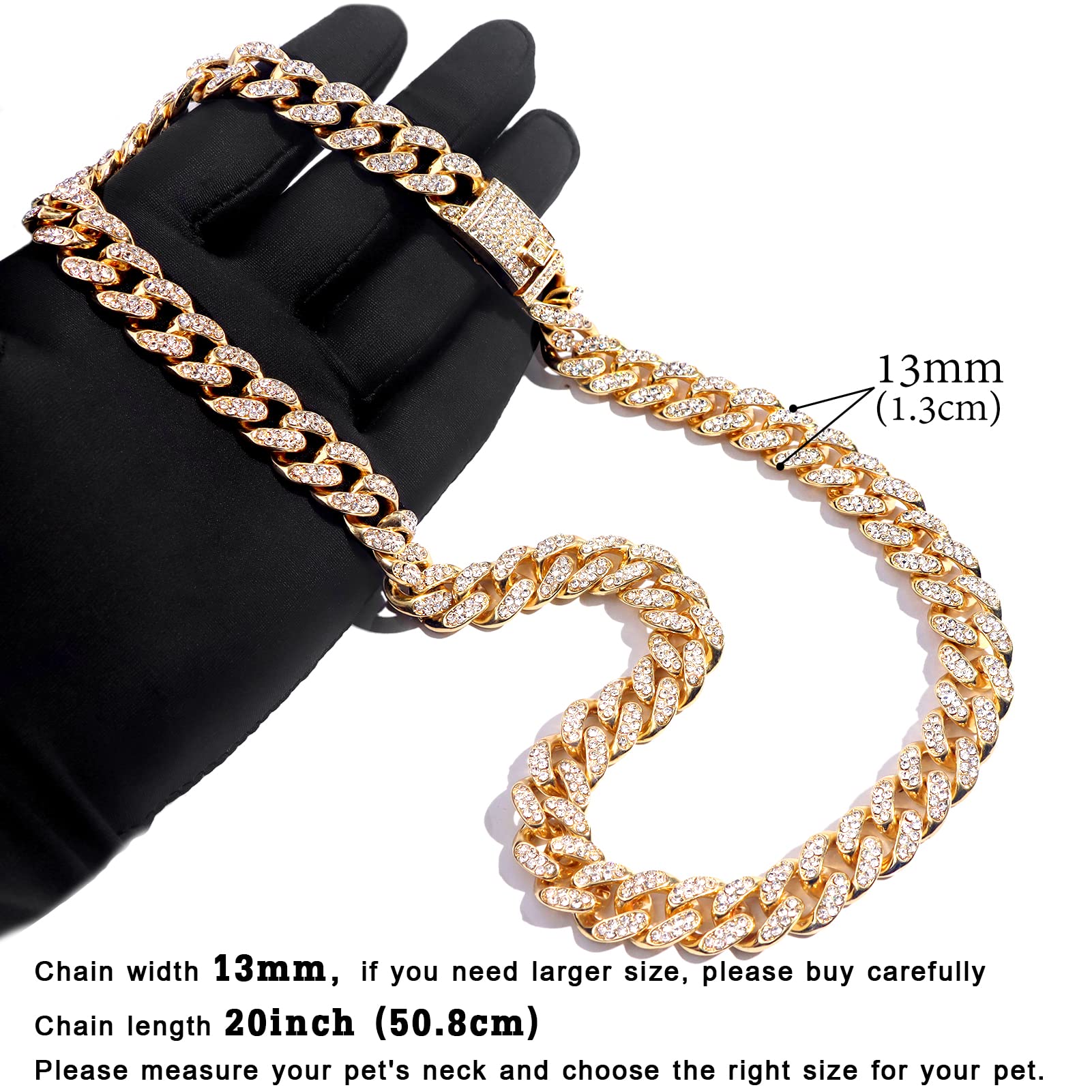 Flatfoosie Cuban Link Dog Collar Gold Silver Color Metal Dog Chain Collar Cuban Diamond Chain Pet Collars For Dogs Cats Jewelry 8/10/14/16/18/20/24/28 Inch (20Inch, Gold)