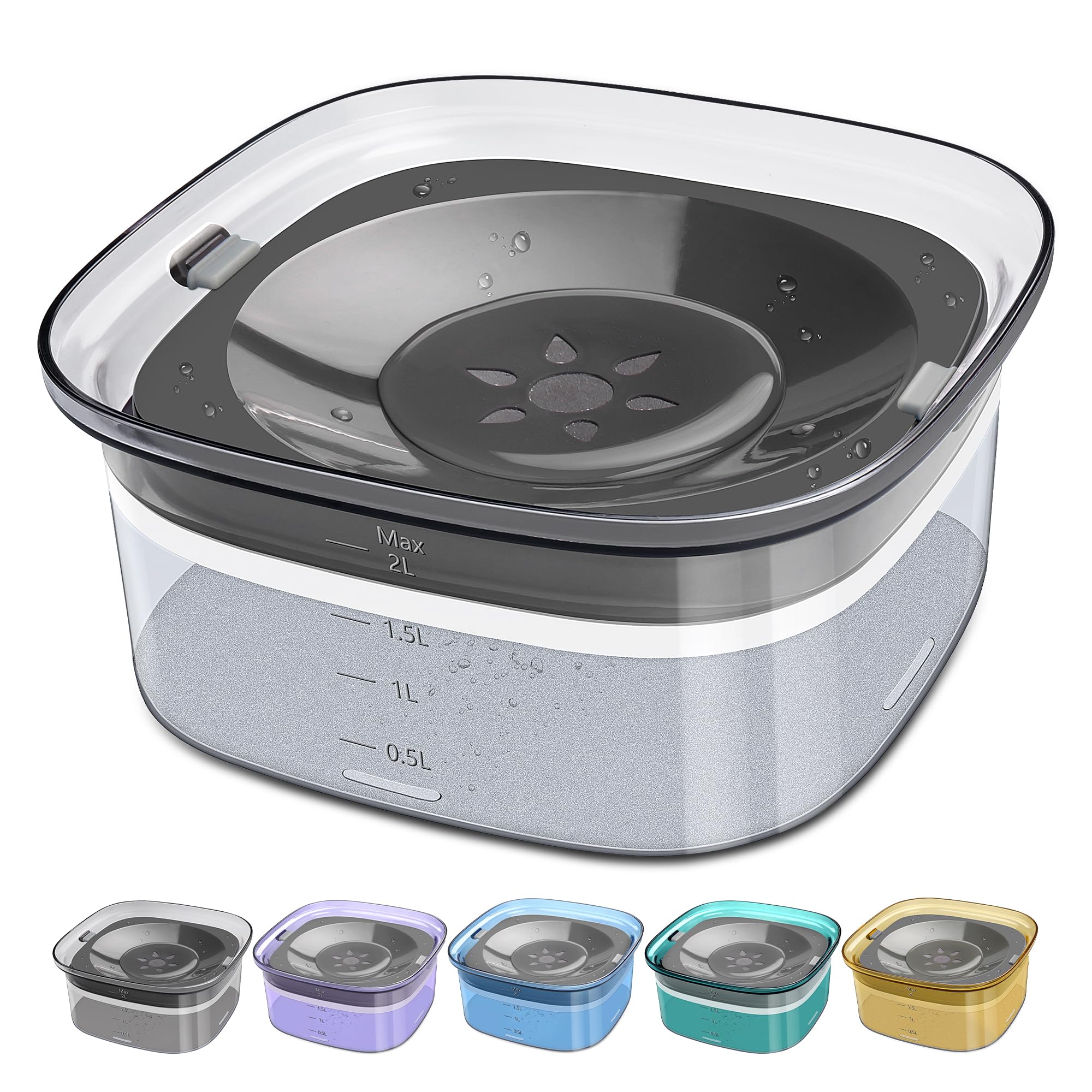UPSKY 70oz No Spill Dog Water Bowl - Large Capacity Spill Proof Feeder for Cats & Dogs, Travel-Friendly Design, Grey