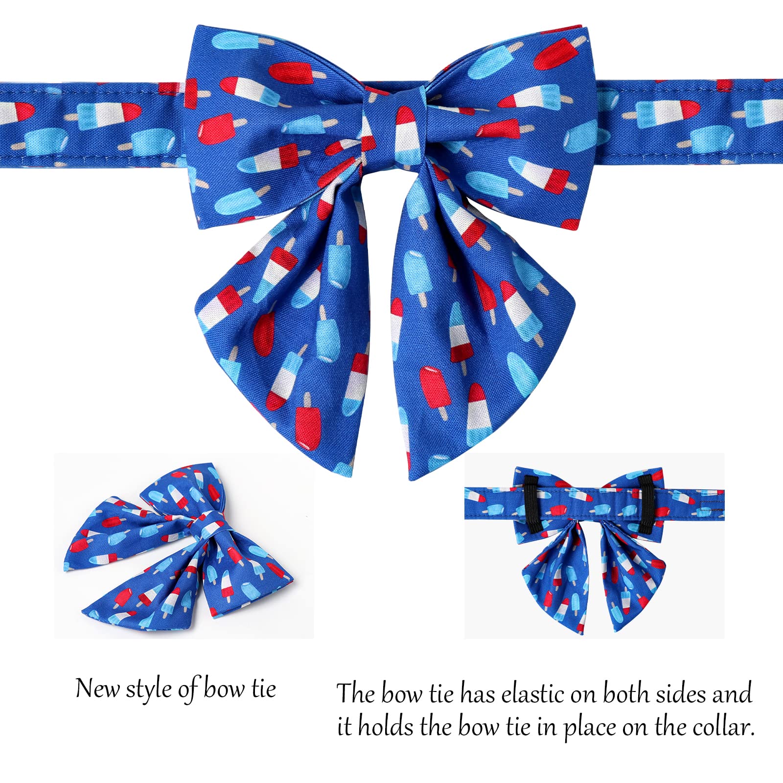 Lionet Paws Patriotic Dog And Cat Collar With Sailor Bow, 4Th Of July, Soft And Comfortable Adjustable Summer Popsicle Collar Fo
