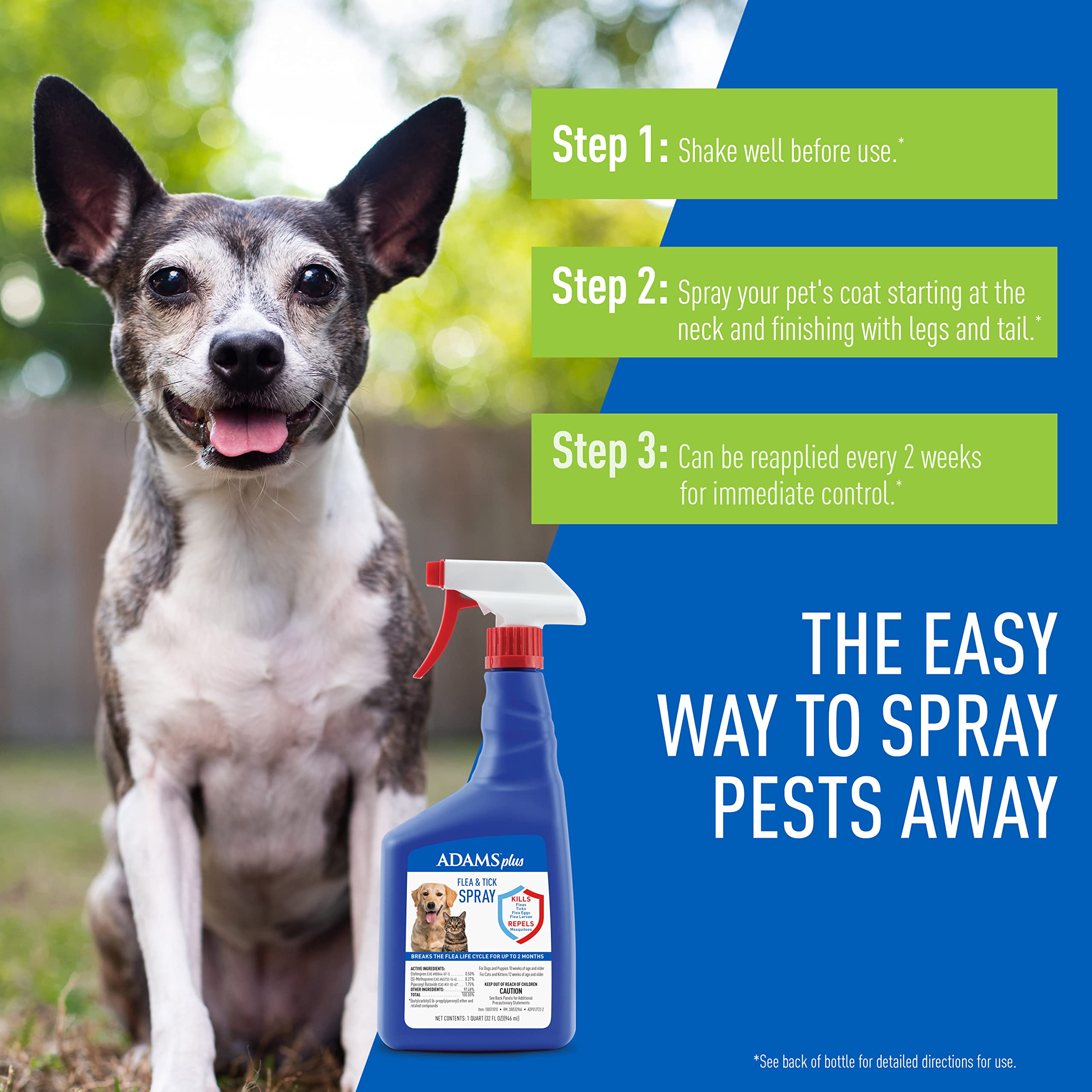 Adams Plus Flea & Tick Spray with Precor ; Kills Adult Fleas, Flea Eggs, Flea Larvae, Ticks, and Repels Mosquitoes For Up To 2 W