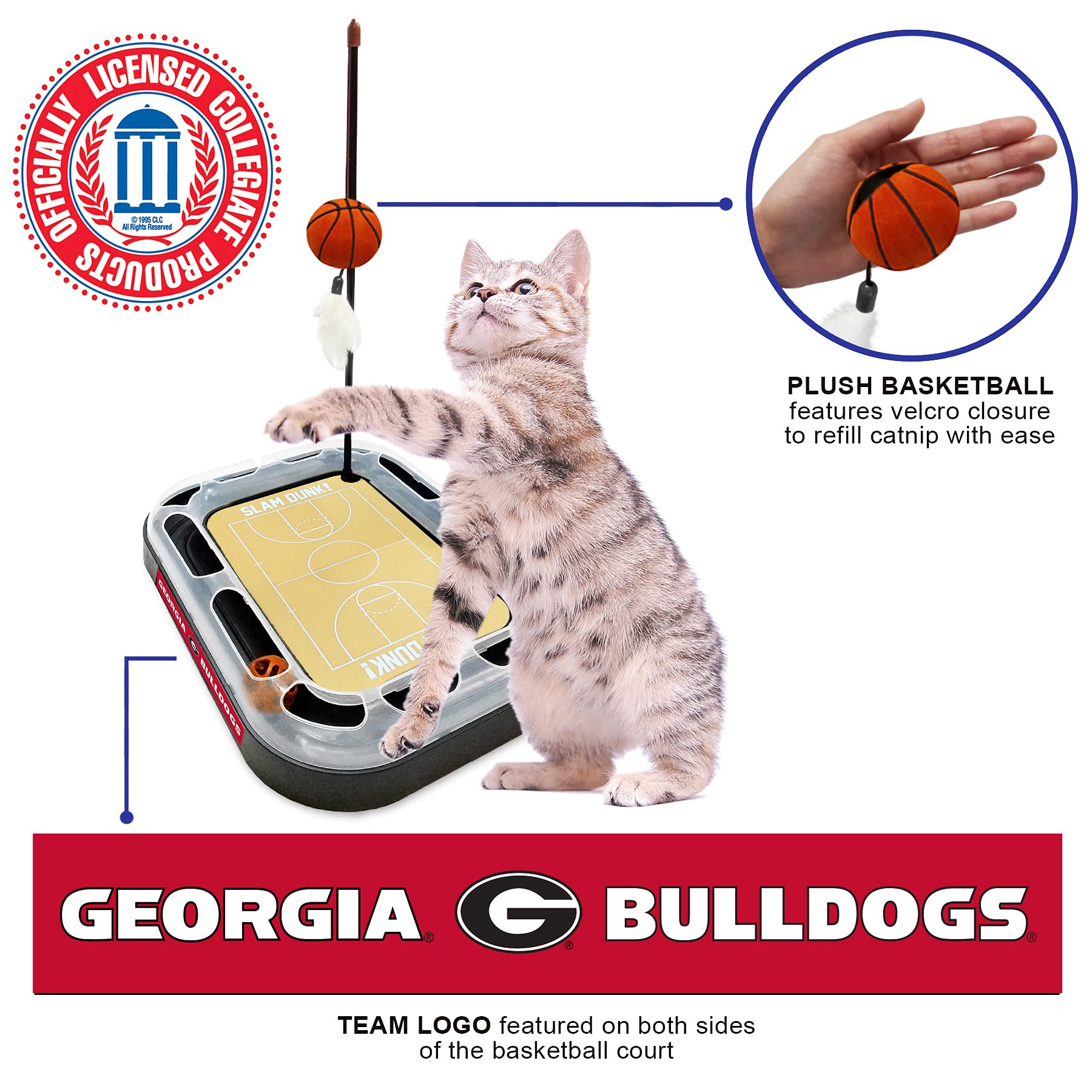 Cat Scratch Toy Ncaa Georgia Bulldogs Reversible Basketball Court Felt/Cardboard Cat Scratcher Toy With Interactive Cat Ball Bel
