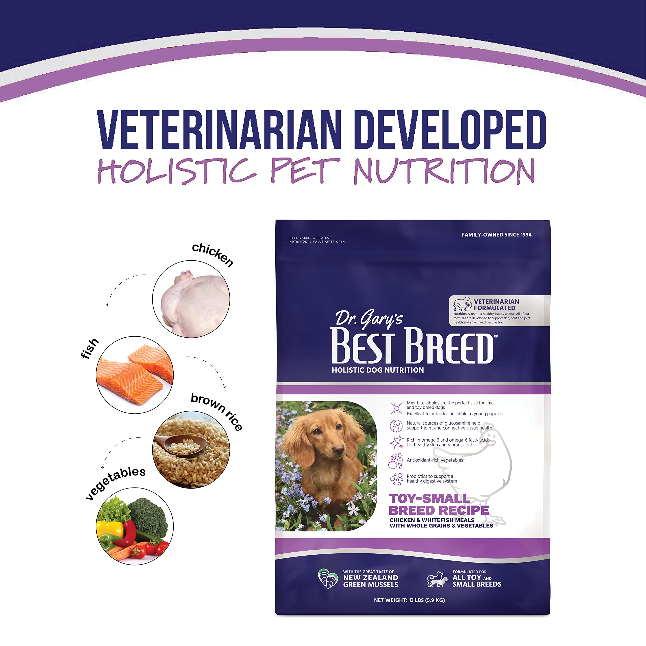 Dr. Garys Best Breed Small Breed Recipe Made in USA [Natural Dry Dog Food for All Breeds and Sizes] - 4lbs, Dark Brown (7-22301