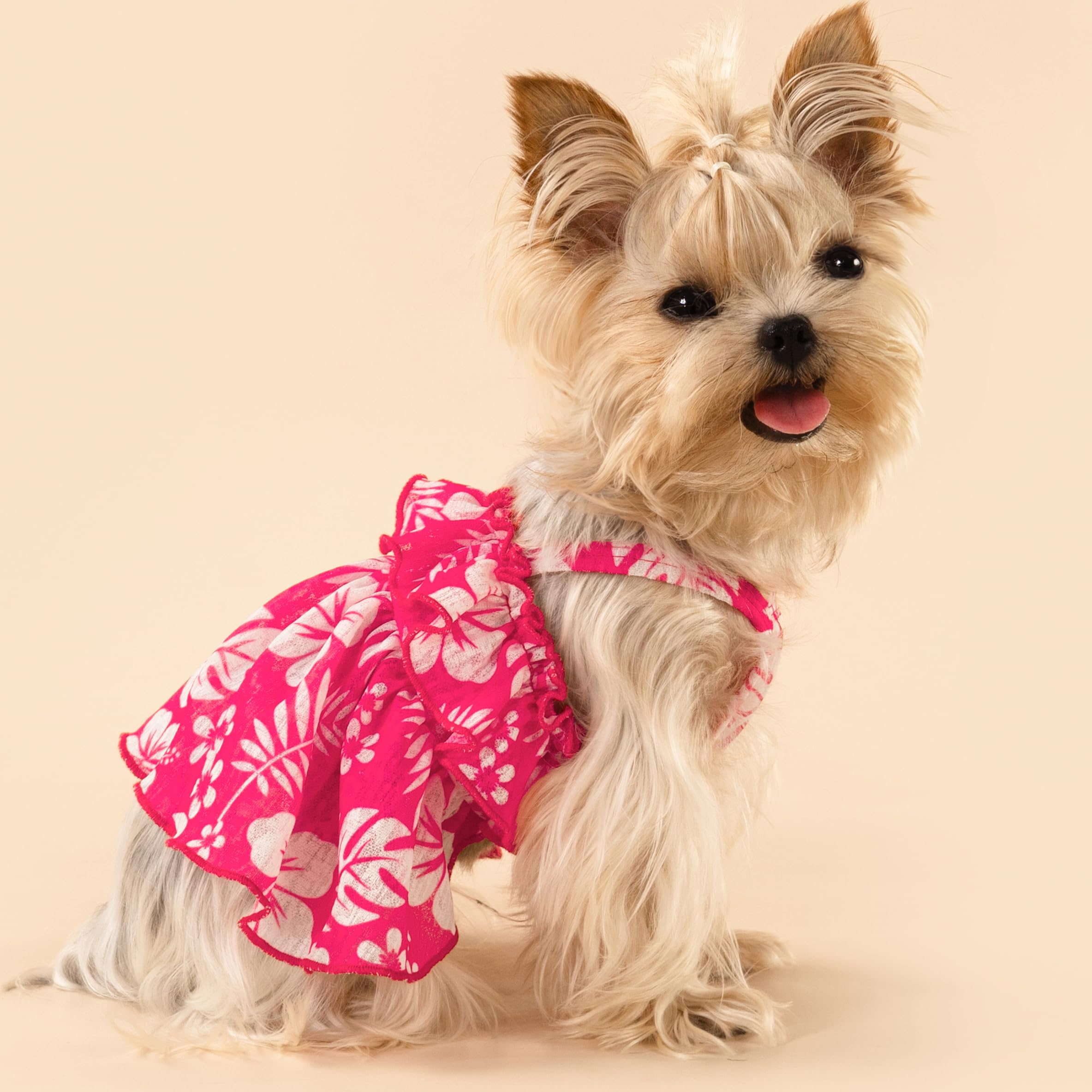 Fitwarm Tropical Dog Dress, Ruffled Doggy Hawaiian Dress, Dog Summer Clothes For Small Dogs Girl, Pet Outfit, Red, White, Xxs