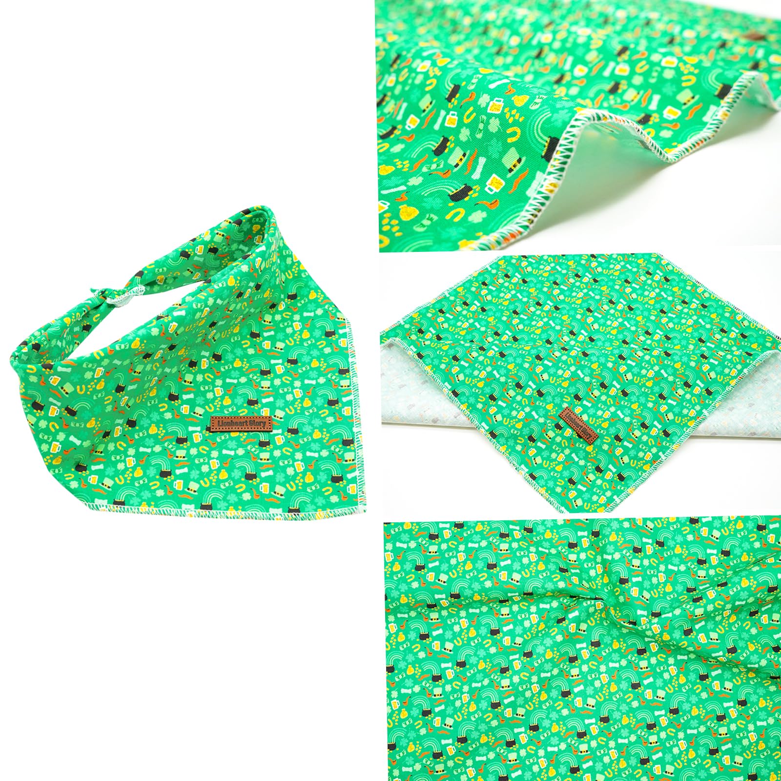 Lionheart Glory St. Patrick'S Square Dog & Cat Bandana - 1 Pack, Washable Soft Dog Scarf, Adjustable Bandanas