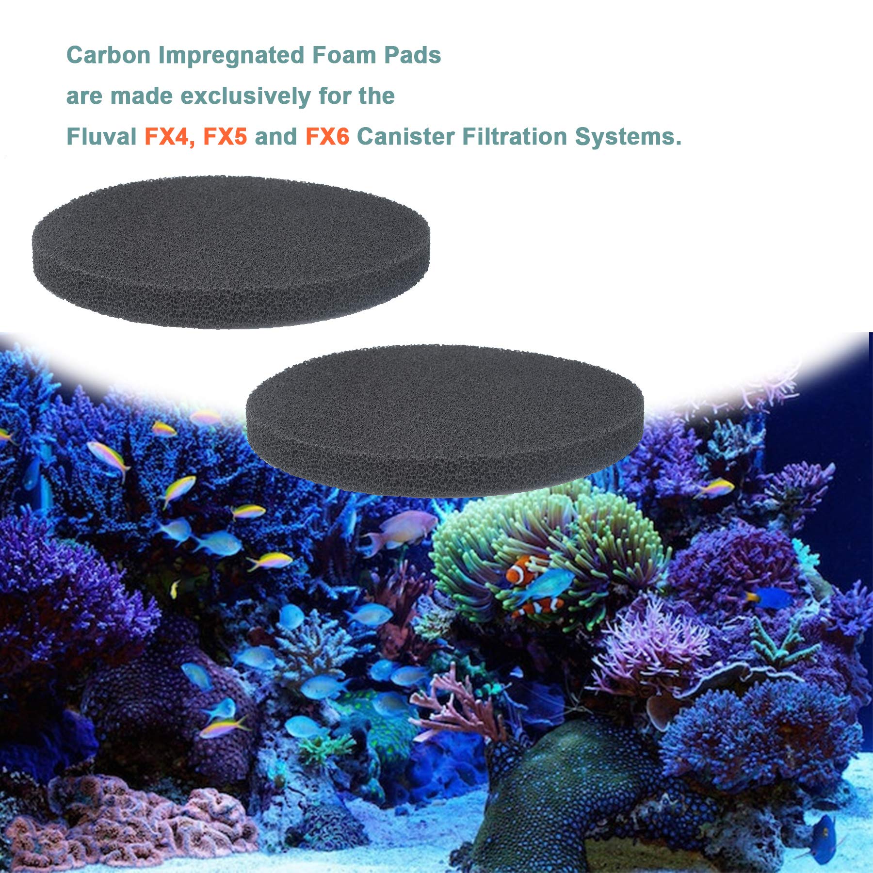 Fx4 Carbon Filter Pads Compatible With Fluval Fx5 / Fx6 Canister Filter,Replacement Carbon Impregnated Foam Pads Pack Of 6
