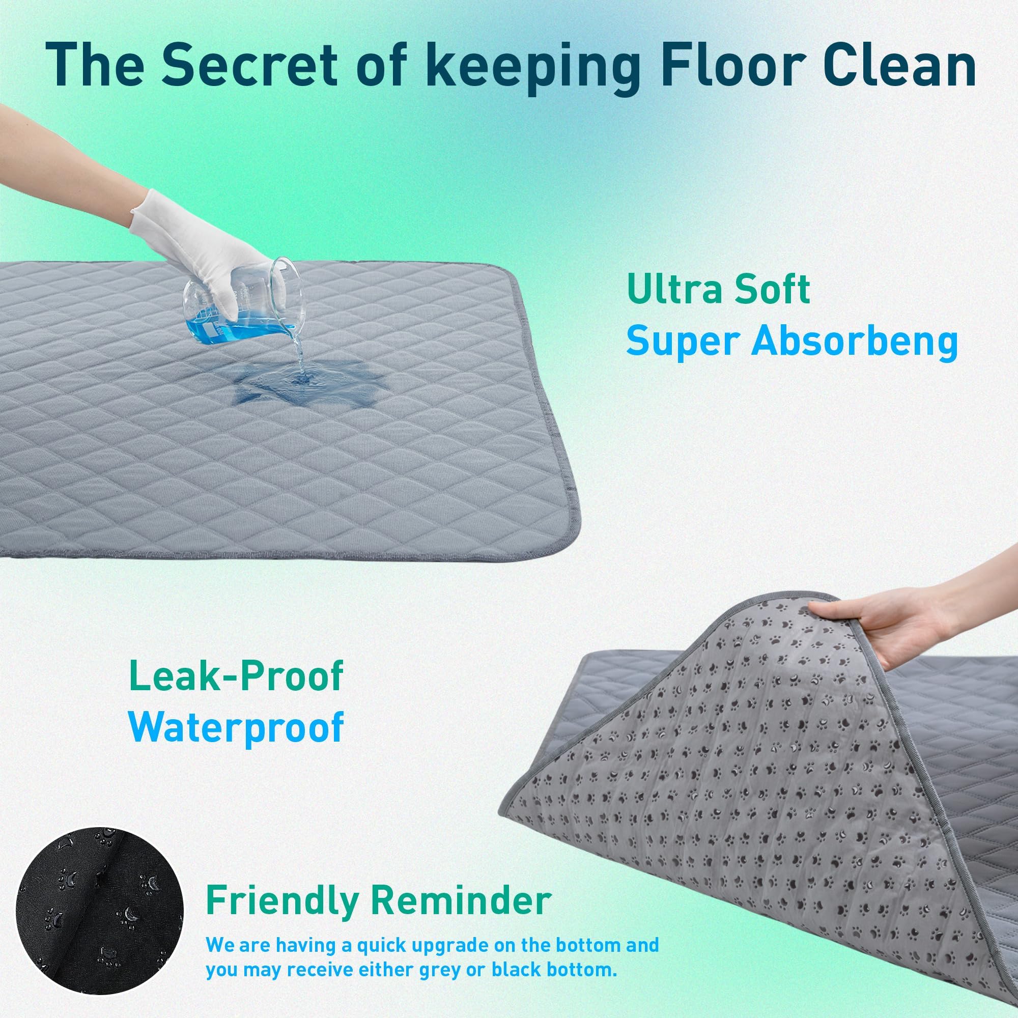 Eterish Reusable Washable Dog Pee Pads, 4 Pack, Large/XL, 31"x36", Gray, Absorbent, Non-Slip, Waterproof, Leak-Proof