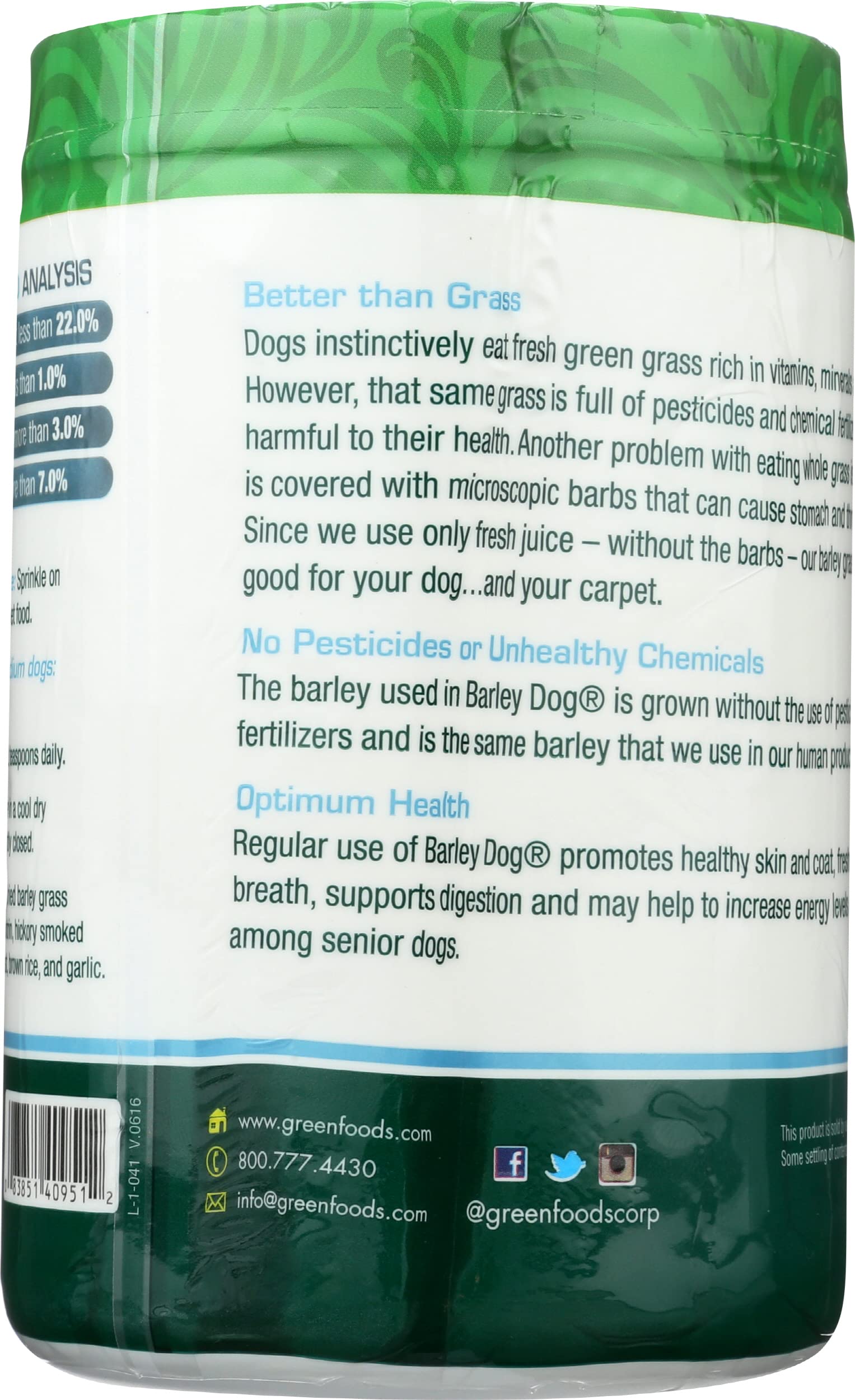 Green Foods Barley Dog Canine Formula, 11oz - Nutrient-Rich Dog Food for Healthy Pets