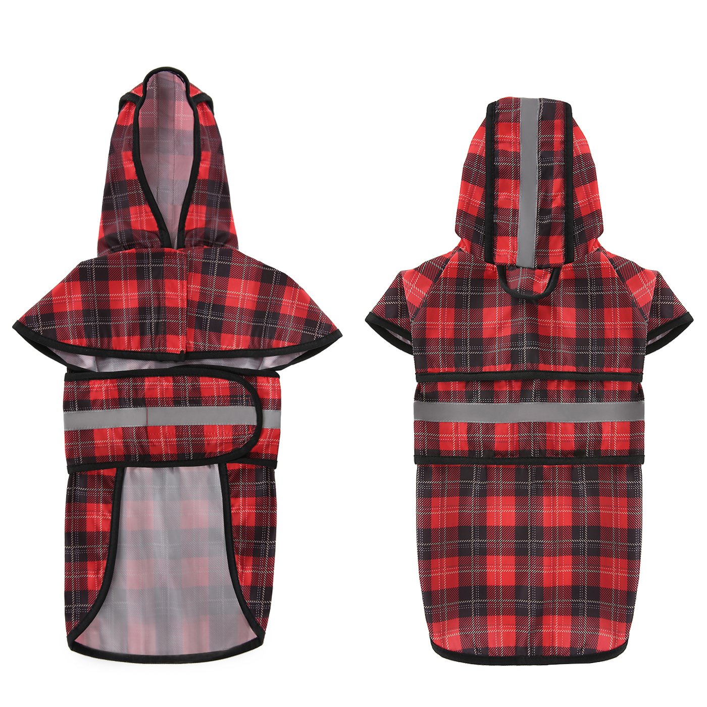 Hde Dog Raincoat Hooded Slicker Poncho For Small To X-Large Dogs And Puppies Plaid - M