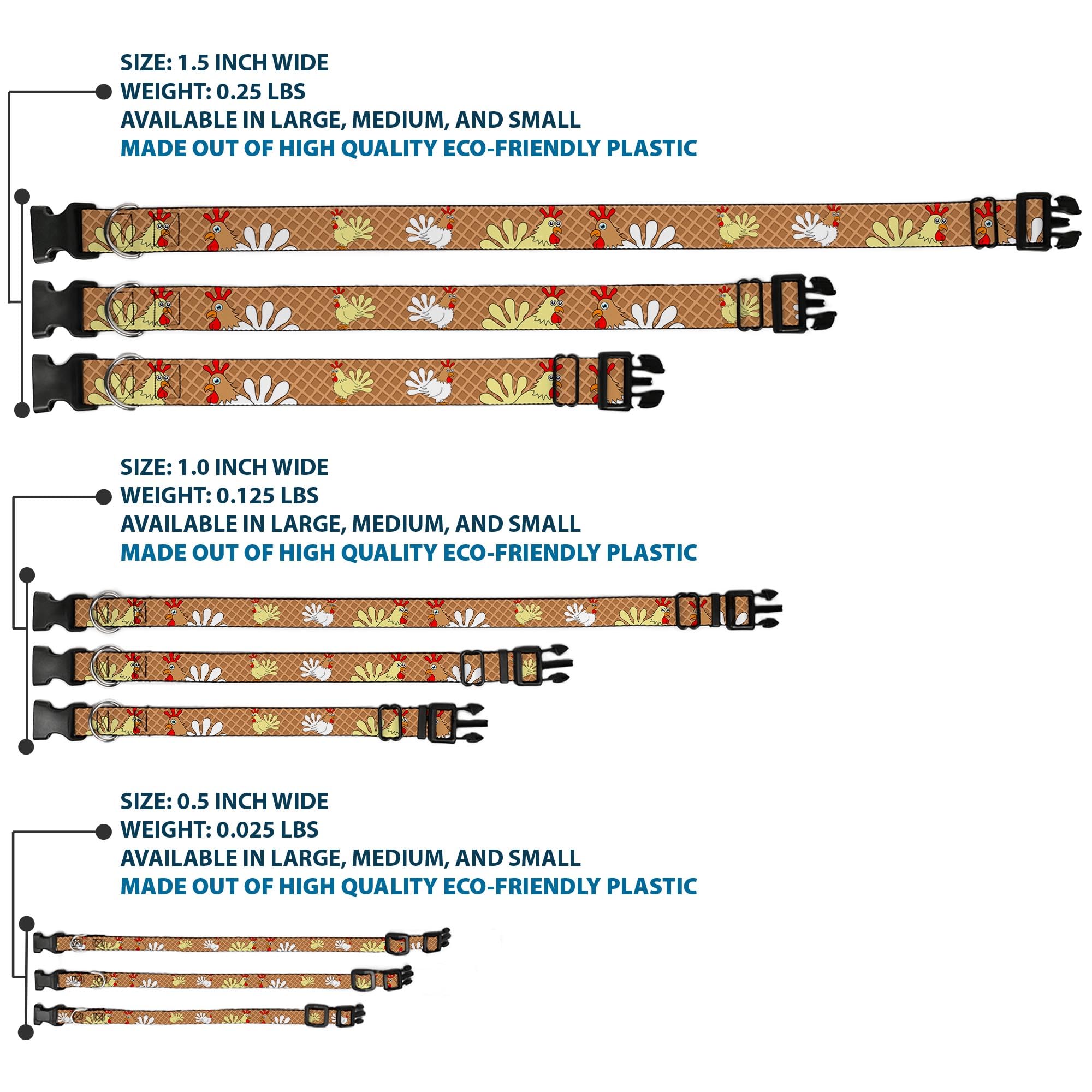 Buckle-Down Plastic Clip Collar - Waffle/Chicken Poses - 1.5 Wide - Fits 16-23 Neck - Medium
