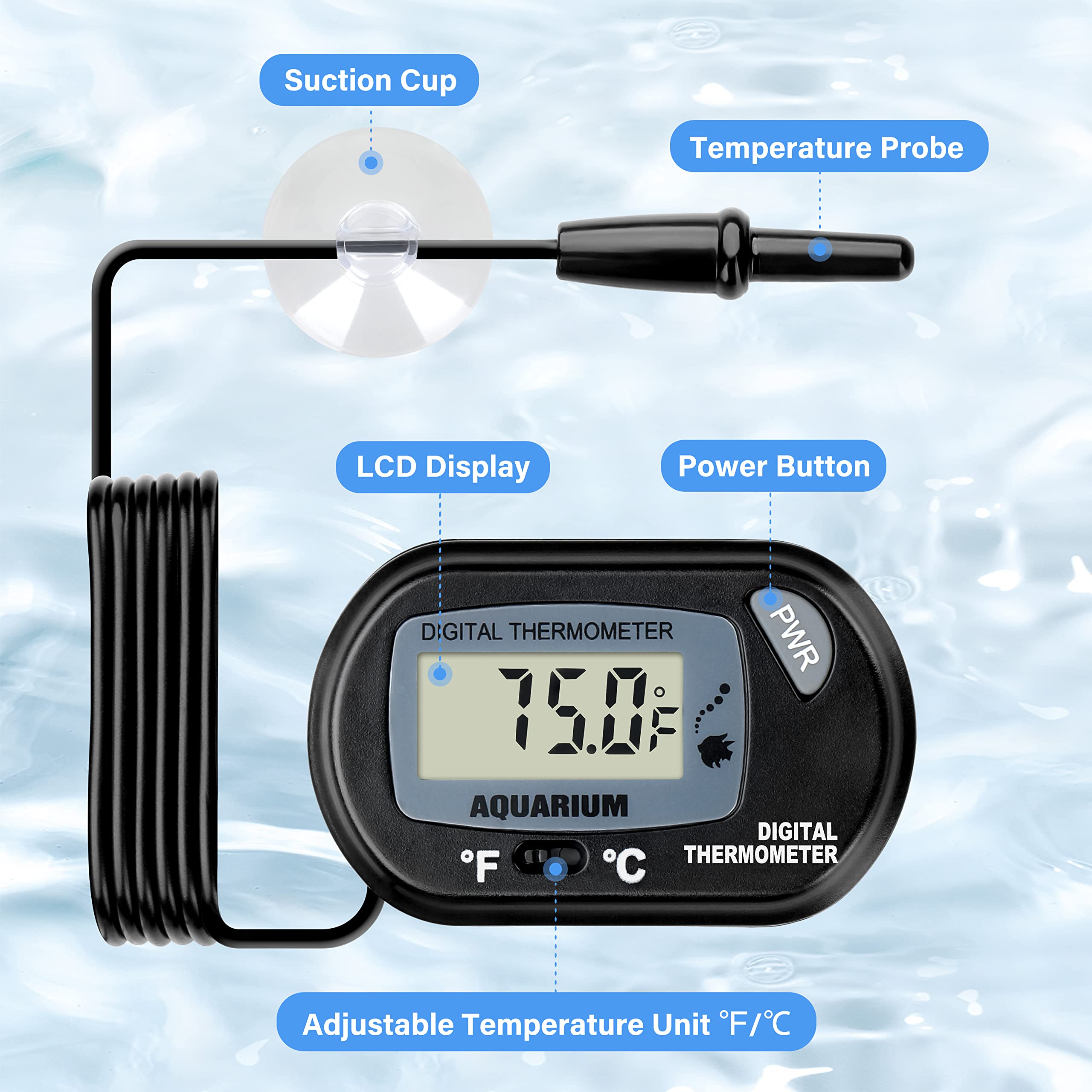 Ipower 6 By 8-Inch Reptile Heat Mat With Temperature Adjustable Controller Knob, Lcd Digital Aquarium Thermometer, Under Tank Wa