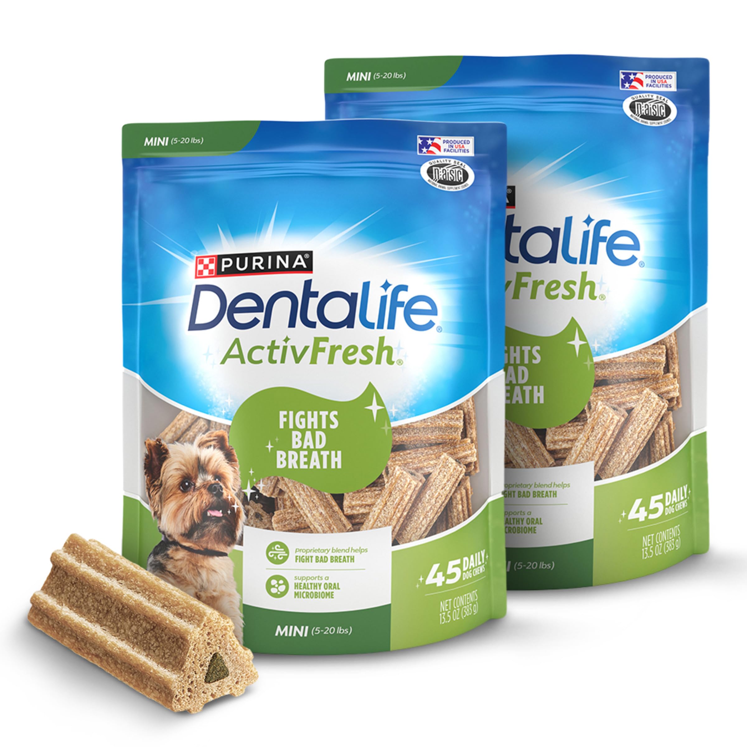 DentaLife ActivFresh Pack of 2 Dog Chews for Small Dogs, Dental Ch?ws to Freshen Breath, Chicken Flavor, 13.5 oz. each, 45 Ch?ws