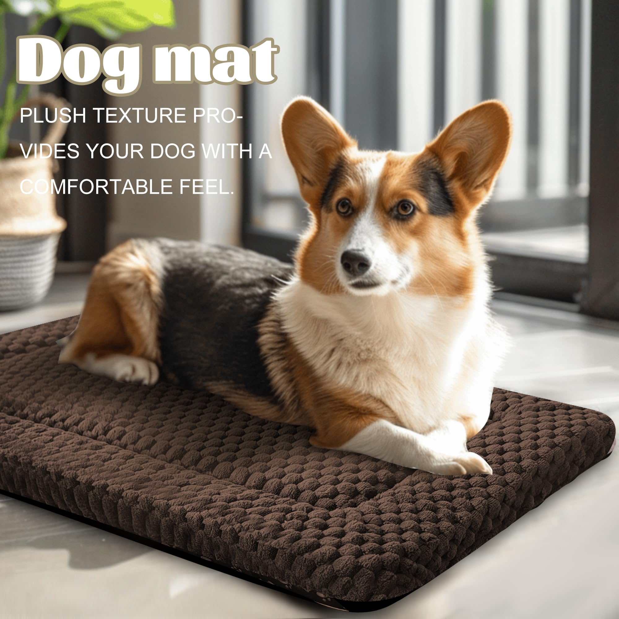 Dog Bed Crate Mat, Soft Durable Washable Anti-Slip Kennel Pad for Dogs & Cats, Reversible (Dark Brown, M(30*20*1.5))