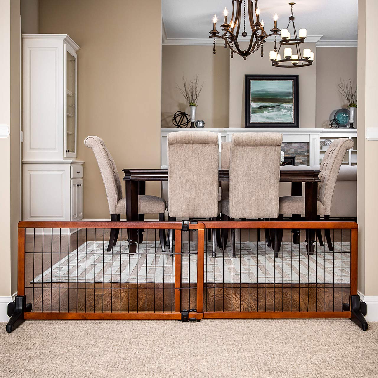 Carlson 70-Inch Wide Adjustable Freestanding Pet Gate, Premium Wood,Brown
