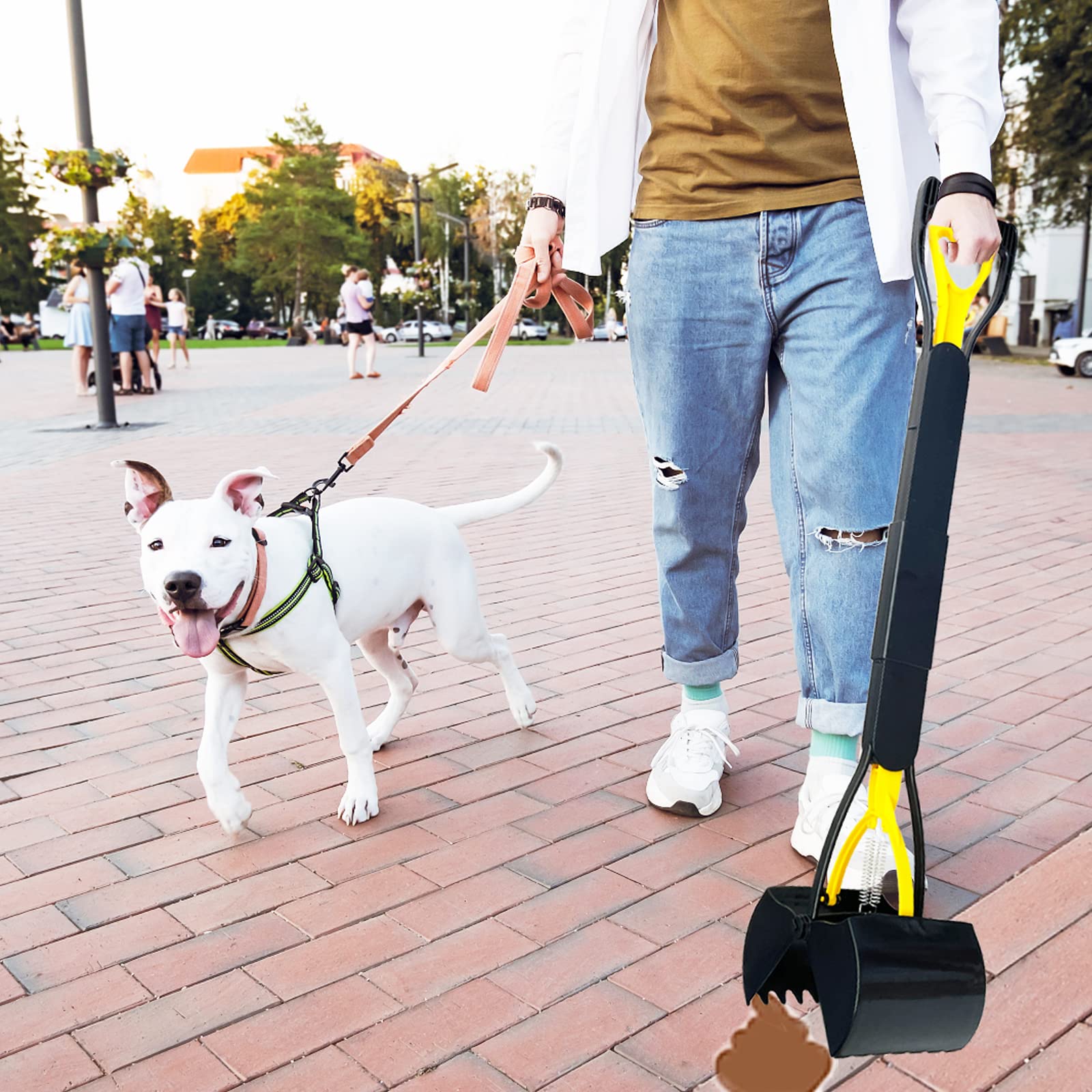 ienjoyed 32 Tall Pooper Scooper for Dogs - Heavy Duty, Long Handle, Durable Spring, Foldable, Yellow
