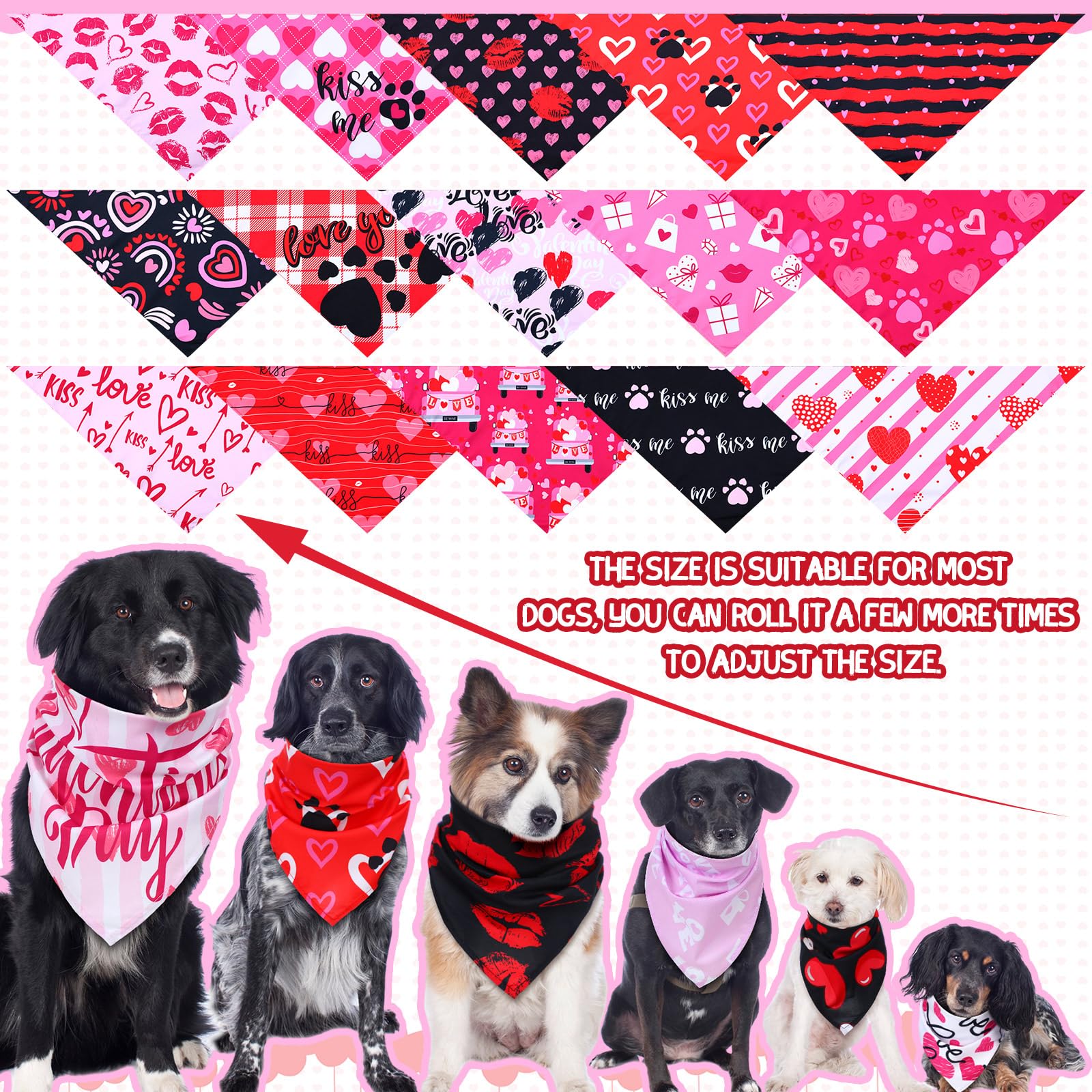 Huhumy 200 Pcs Valentines Day Dog Bandanas Pet Bandanas Bibs Bulk Love Valentines Triangle Pet Scarf For Medium Large Dog Valent