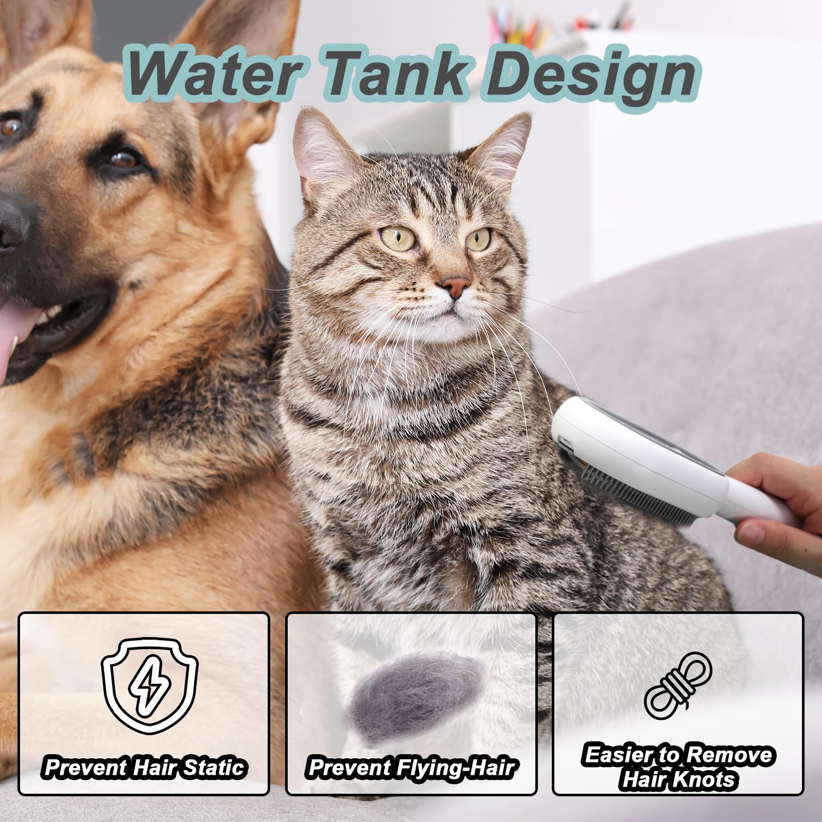 Dumpill Cat Hair Brush With Water, Sticky Brush 2.0 For Cats, 4 In 1 Cat Grooming Brush, Pet Hair Removal Comb With Water Tank,