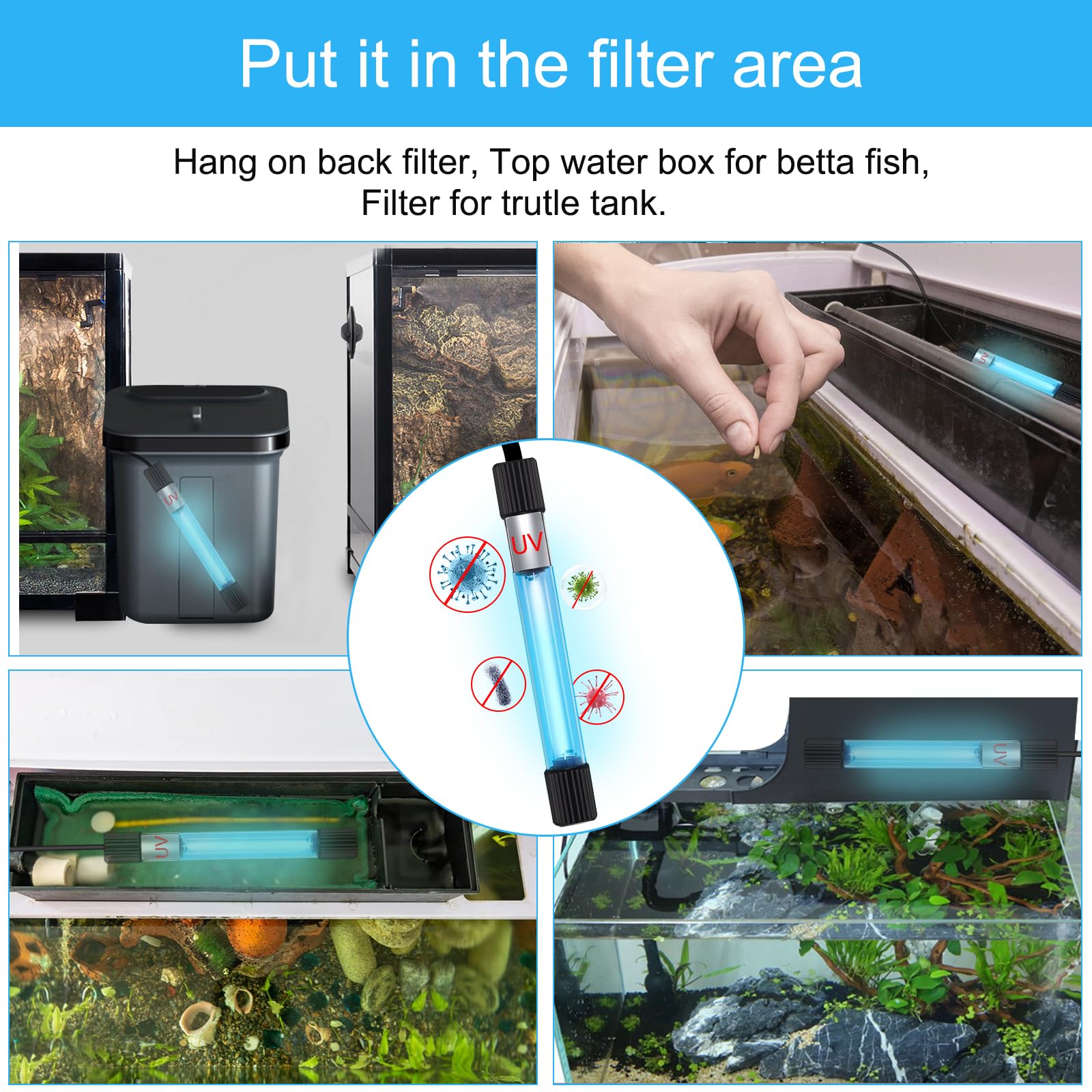 Taishan Aquarium Clean Light - 3W To 13W Algae Removal With Timer, Waterproof For Fish Tank, Pond, Swimming Pool
