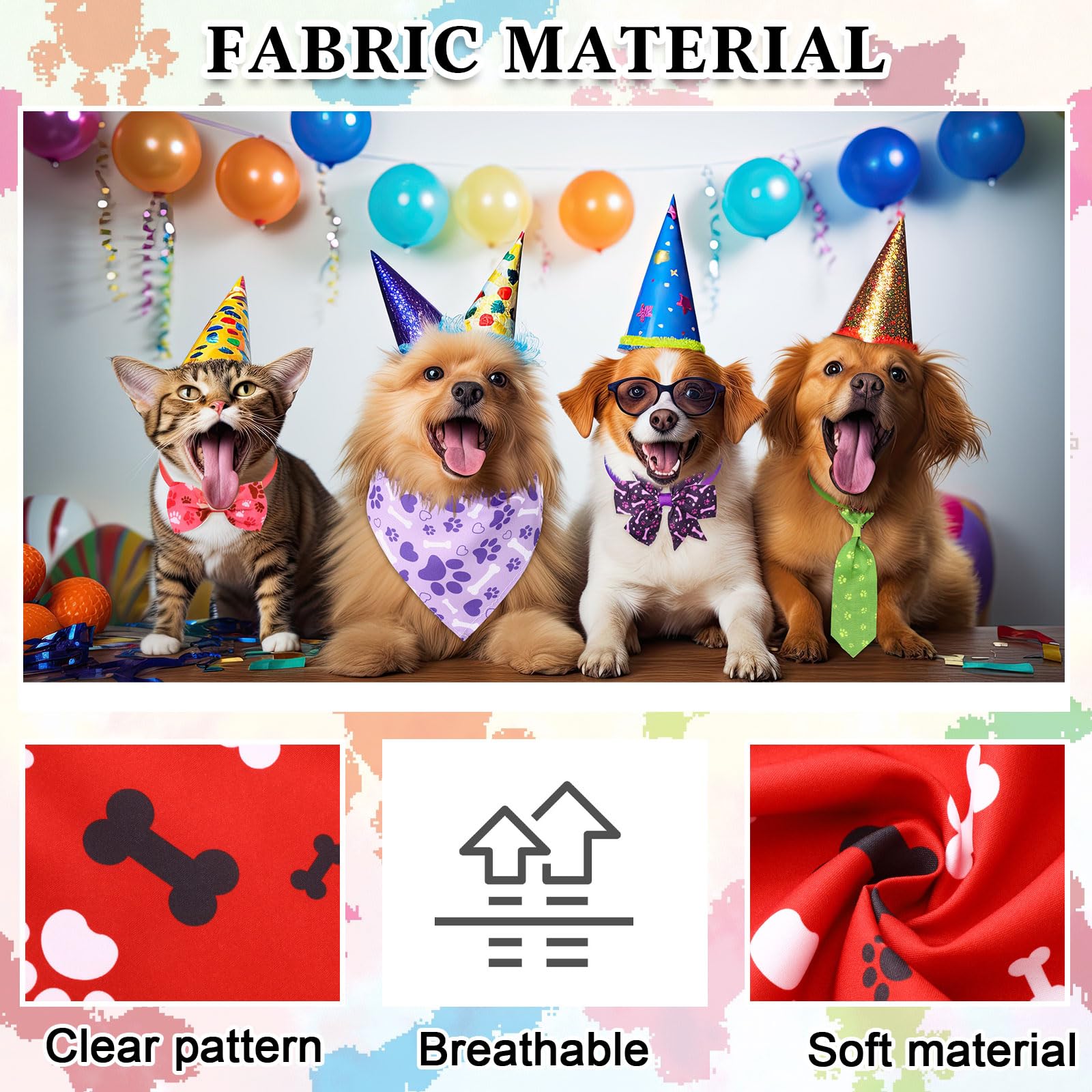 Hosuly 50 Pcs Funny Dog Bandana Collar Set Include 10 Bow Tie 10 Necktie Collar 10 Pet Scarf 10 Bow Flowers 10 Hexagonal Bowtie