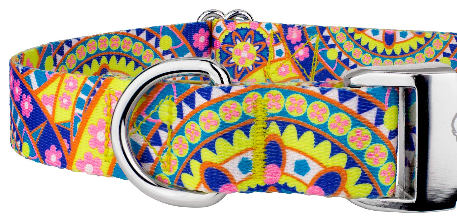 Country Brook Petz - Yellow Boho Mandala Premium Dog Collar And Leash Set - Groovy Collection Featuring Far Out Designs (1 Inch,