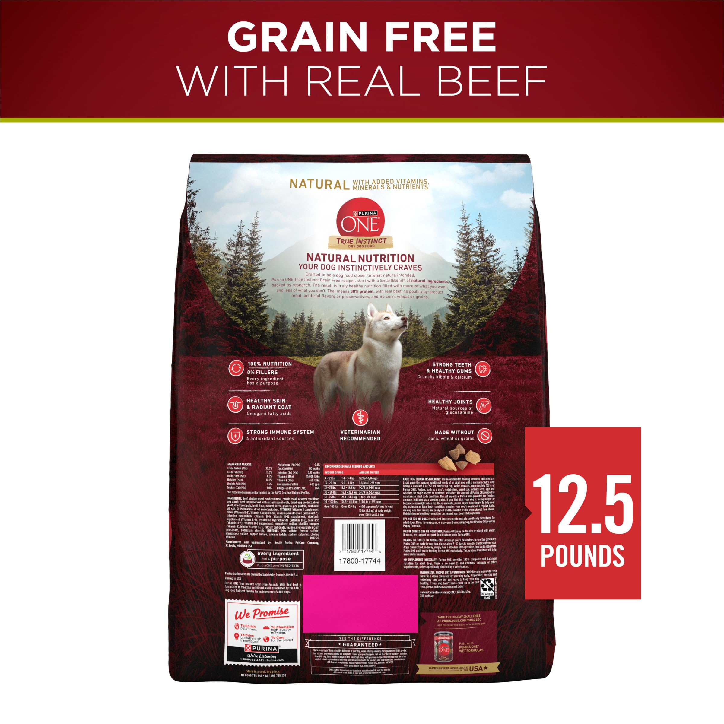 Purina ONE Grain Free Natural High Protein Dry Dog Food Formula True Instinct with Real Beef with Added Vitamins, Minerals and N