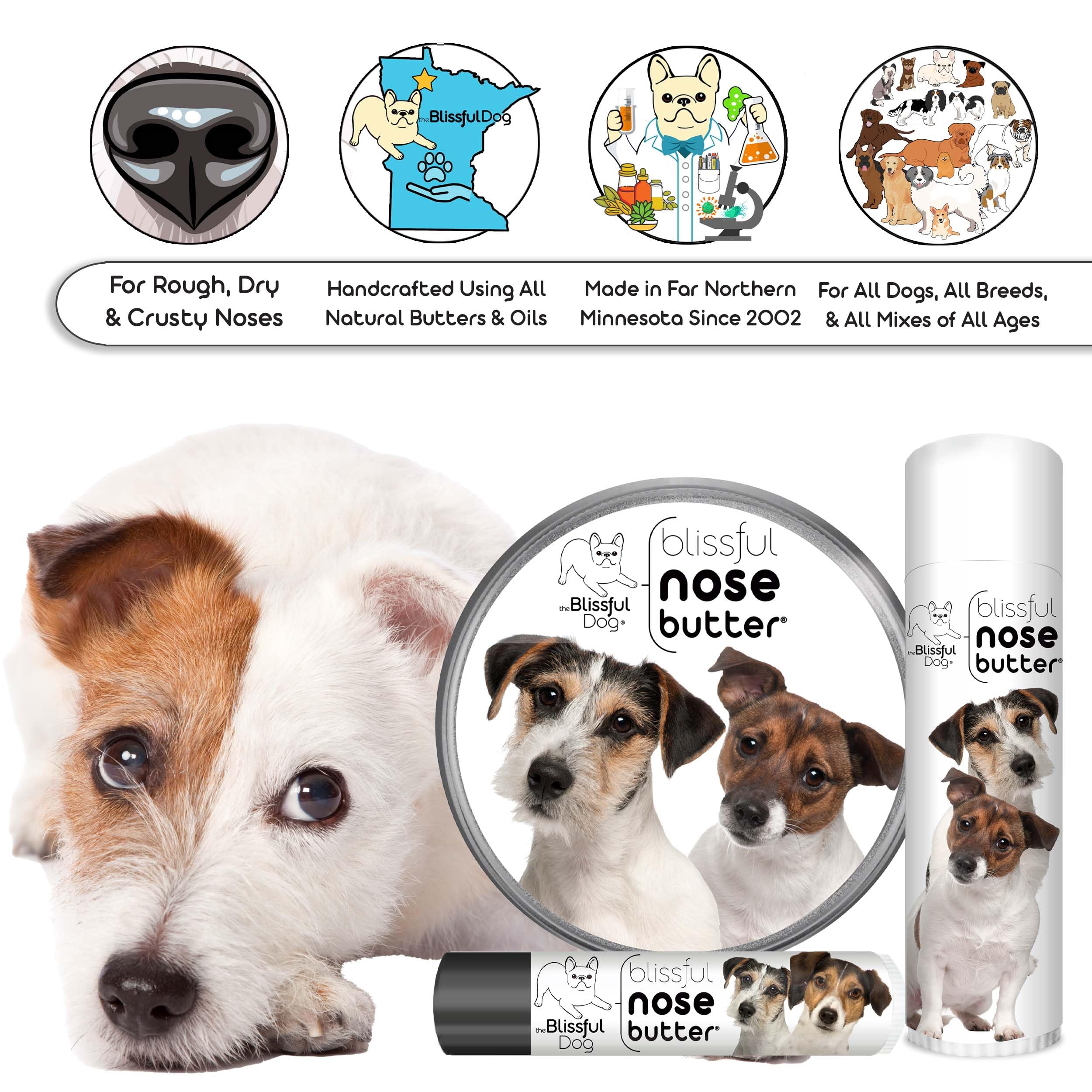 The Blissful Dog Jack Russell Terrier Unscented Nose Butter - Dog Nose Butter, 1 Ounce