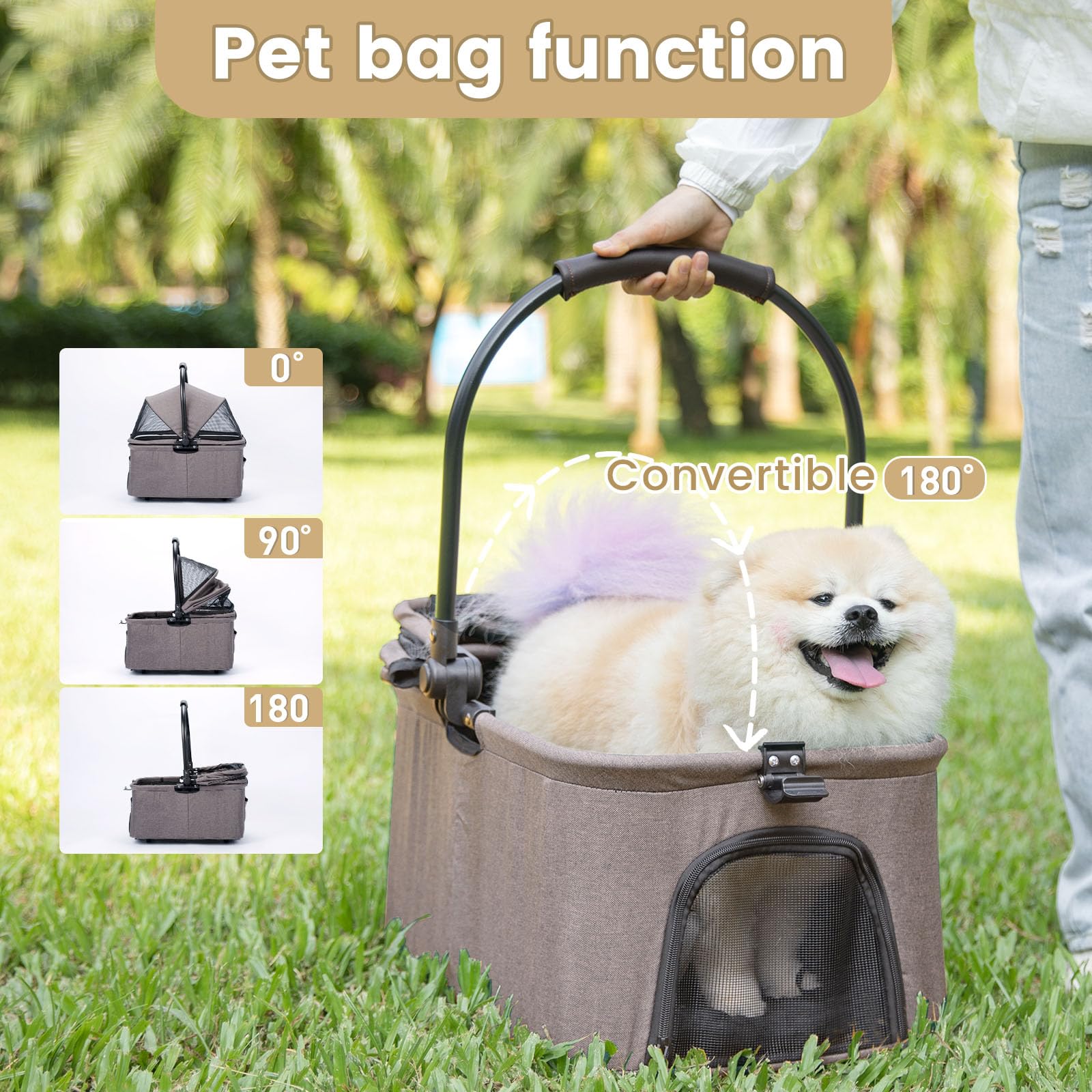 Wdyvko 3 In 1 Dog Stroller, Upgraded Frame, Up To 44Lbs Pet Stroller With Dog Poop Bags & Dispenser, Zipperless Entry, Storage B