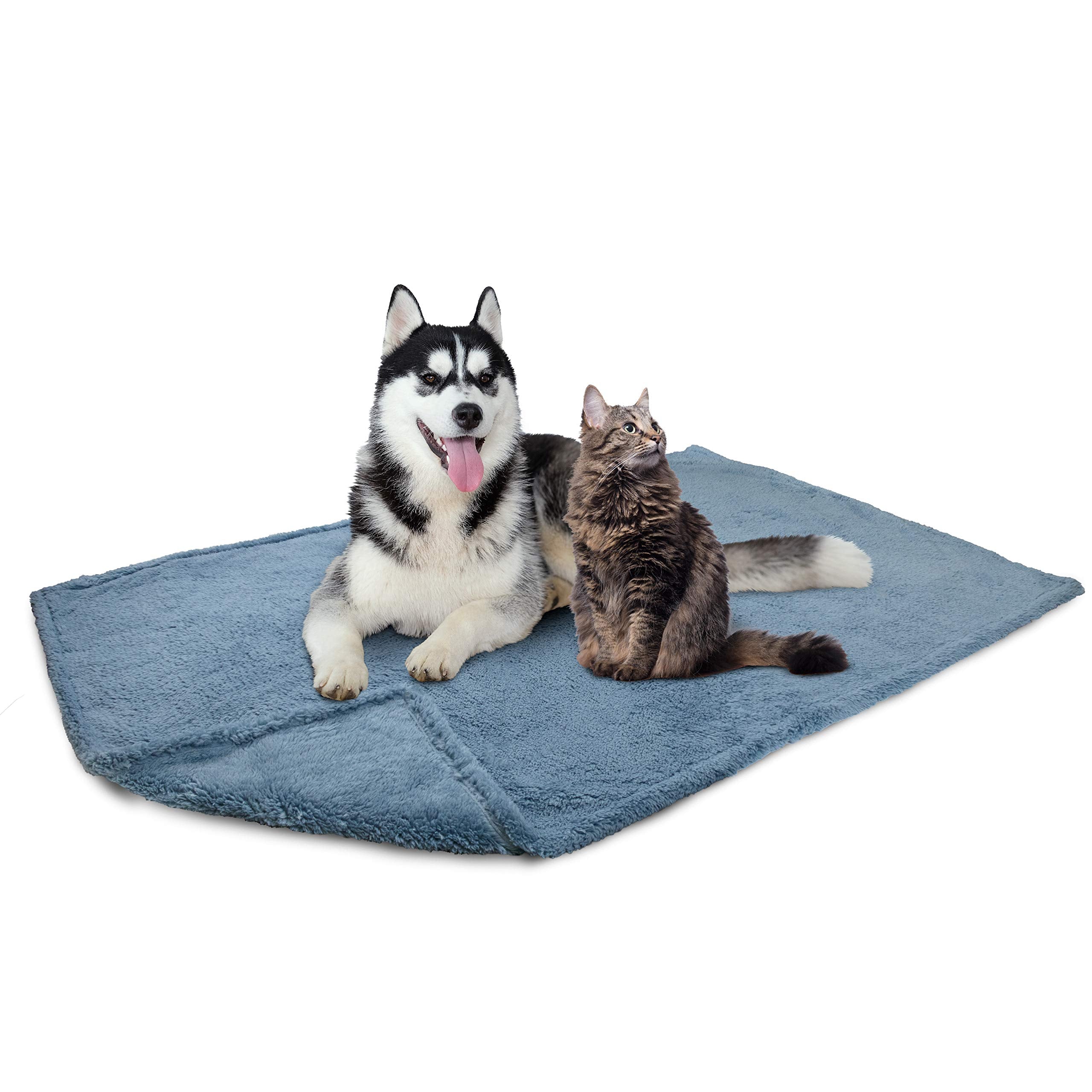 Petami Fluffy Waterproof Dog Blanket For Medium Large Dogs, Soft Warm Pet Sherpa Throw Pee Proof Couch Cover, Reversible Cat Bed Blanket Sofa Protector, Plush Washable Pad (Dusty Blue, 40X60)
