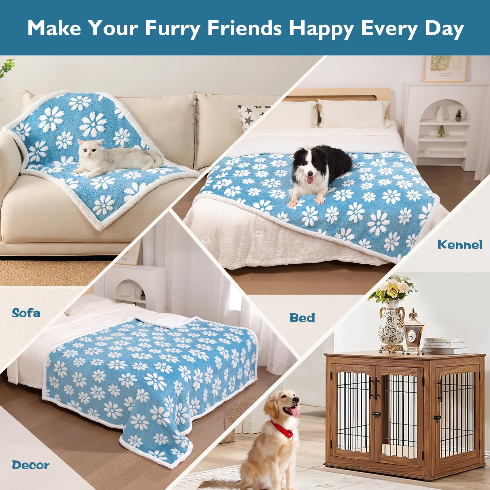 Yaning Waterproof Blanket For Dog Puppy Cat, Cute 3D Textured Flower Dog Blanket For Bed Couch Sofa, Soft Liquid Pee Proof Furni