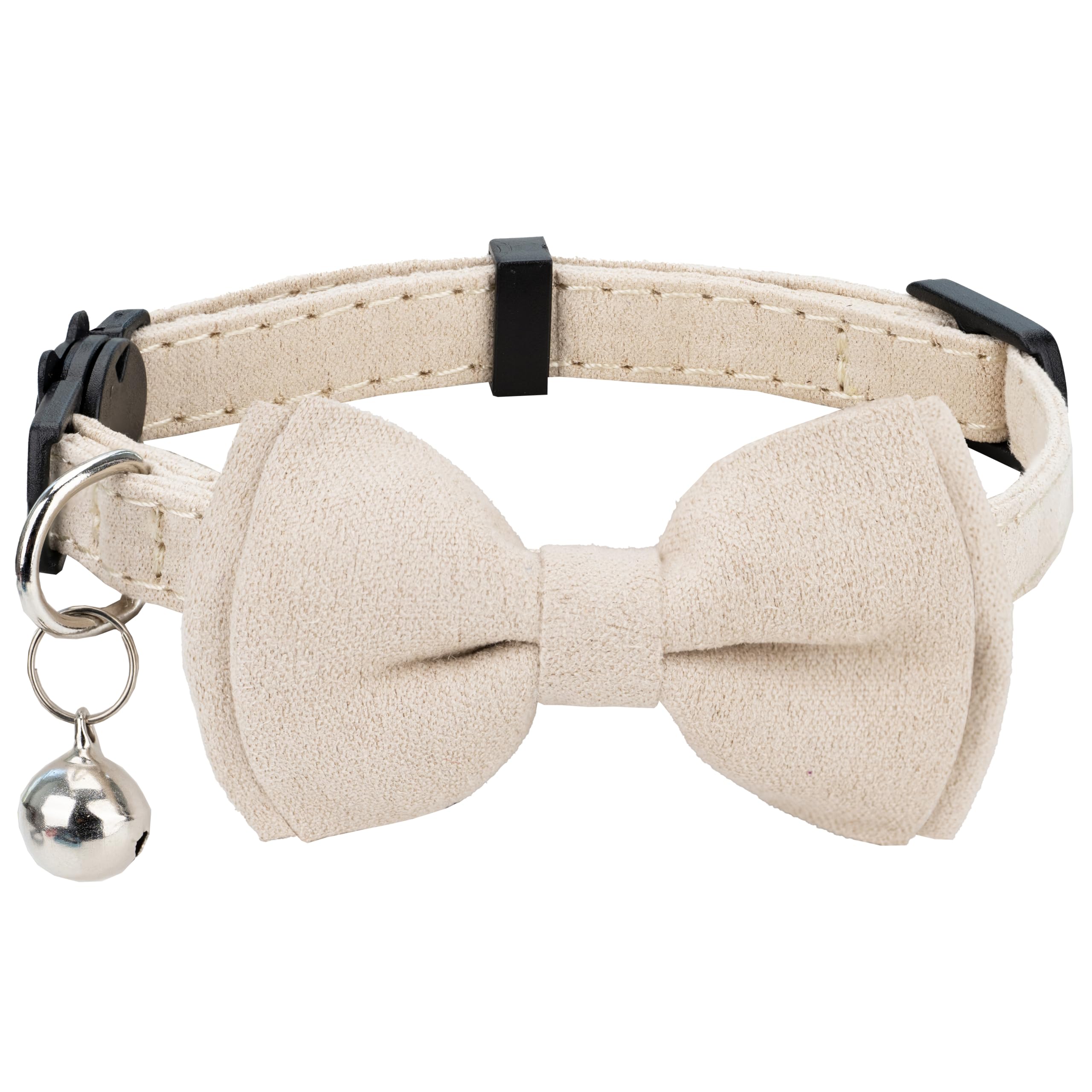 Gyapet Cat Collar With Bell Breakaway Kitten Small Puppy Safety Bow Tie Solid Wedding Basic Color [1Pc] Cream