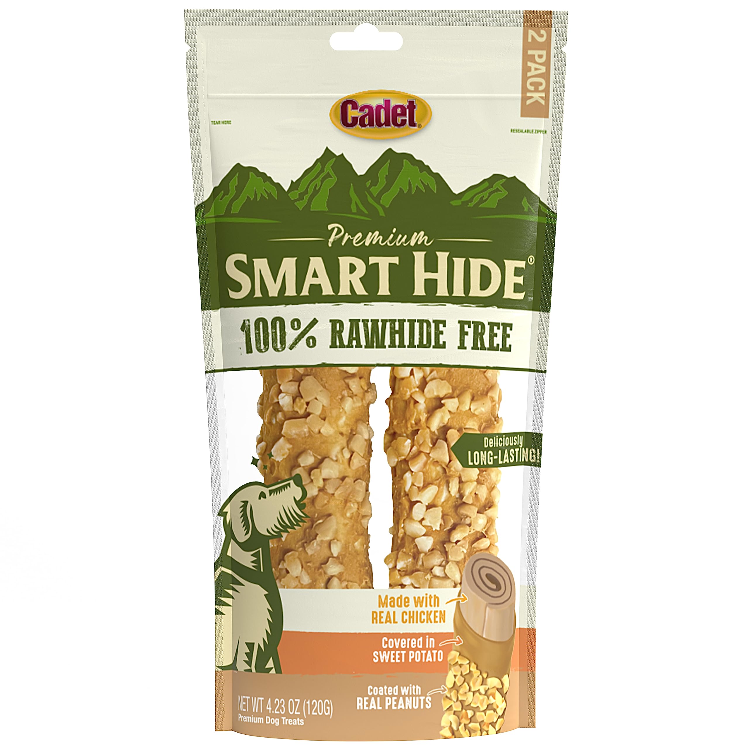 Cadet Smart Hide Rawhide Free Dog Treats - Peanut Coated, 2 Count