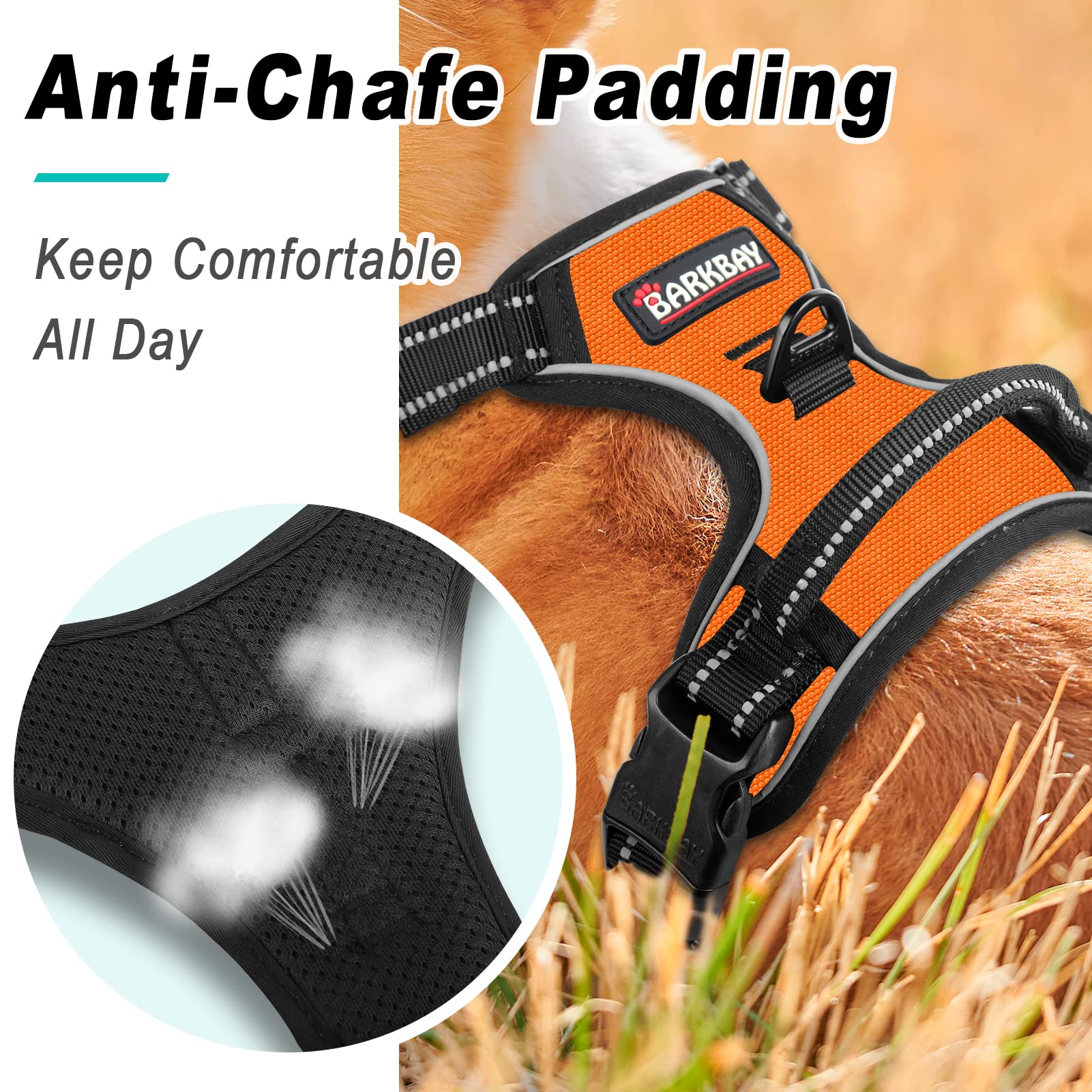 Barkbay No Pull Dog Harness Large Step In Reflective Dog Harness With Front Clip And Easy Control Handle For Walking Training Running(Orange,L)