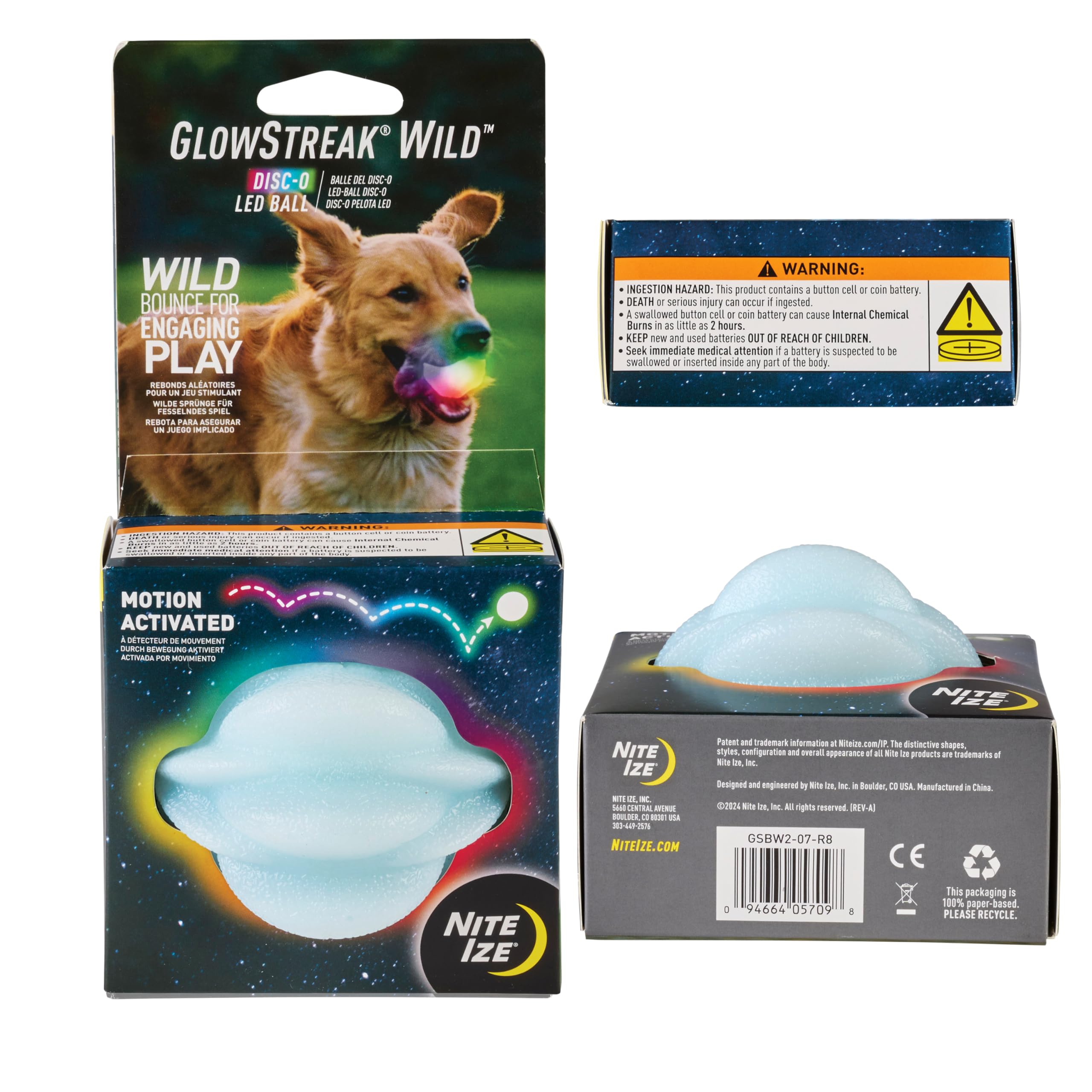 Nite Ize GlowStreak Wild LED Ball, Bouncy Motion Activated Light Up Dog Ball for High Energy Dogs, Disc-O