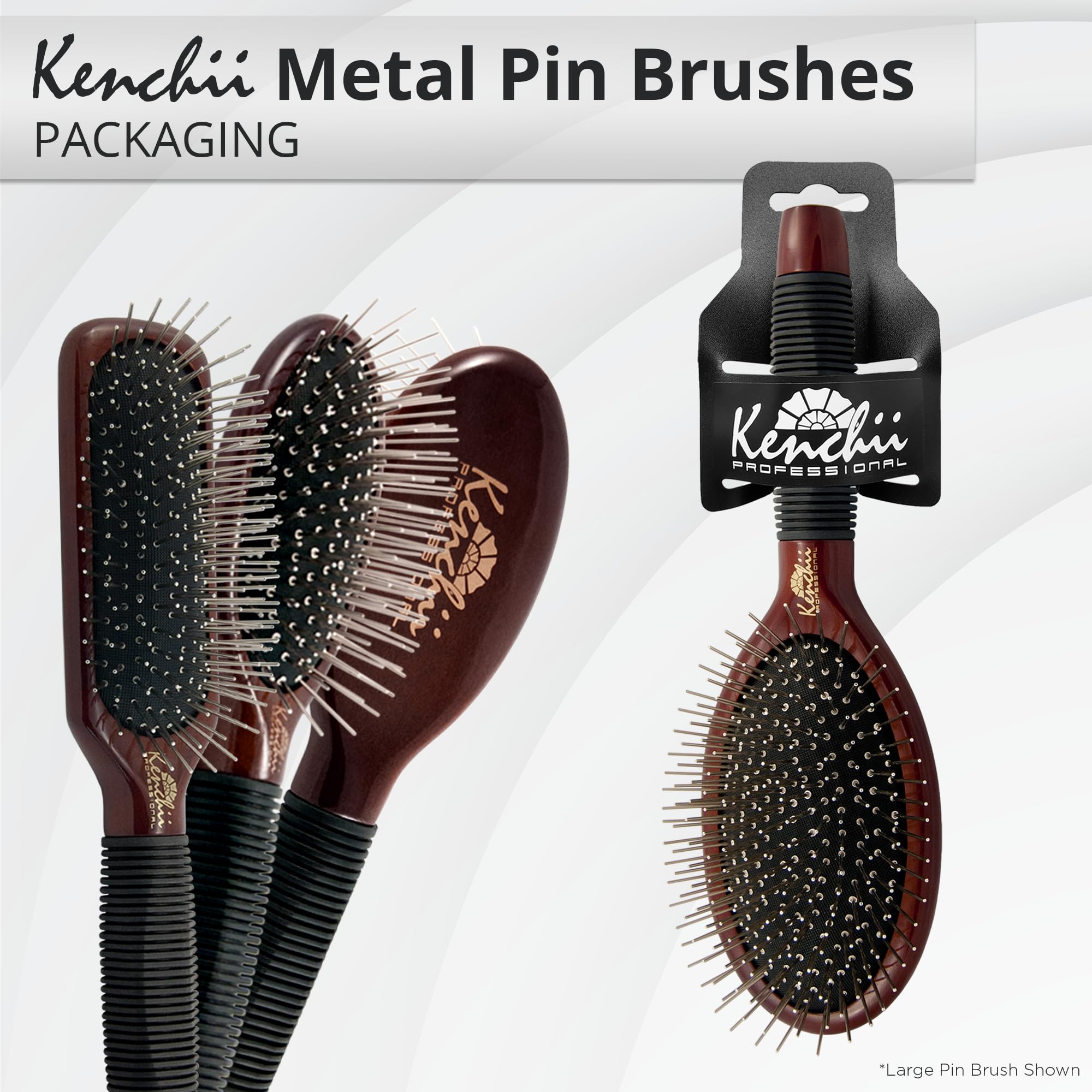 Kenchii Pet Grooming Metal Pin Brush - Solid Wood, Non-Slip Grip, Oblong Size for Long/Short Haired Pets, Berry Color