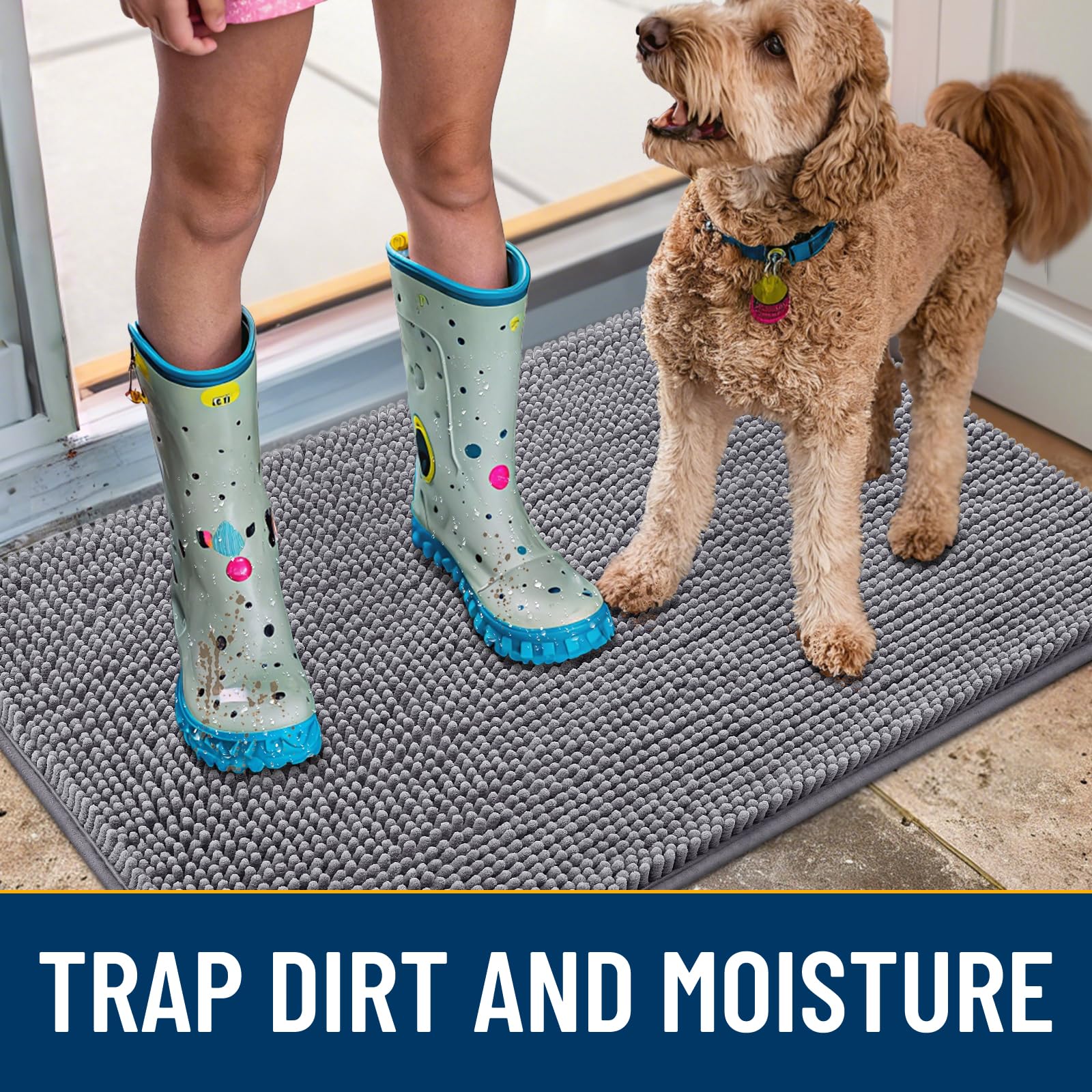 Smiry Dog Door Mat for Muddy Paws 54x32, Absorbs Moisture and Dirt Doormat, Non-Slip Washable Quick Dry Chenille Front Door Mat