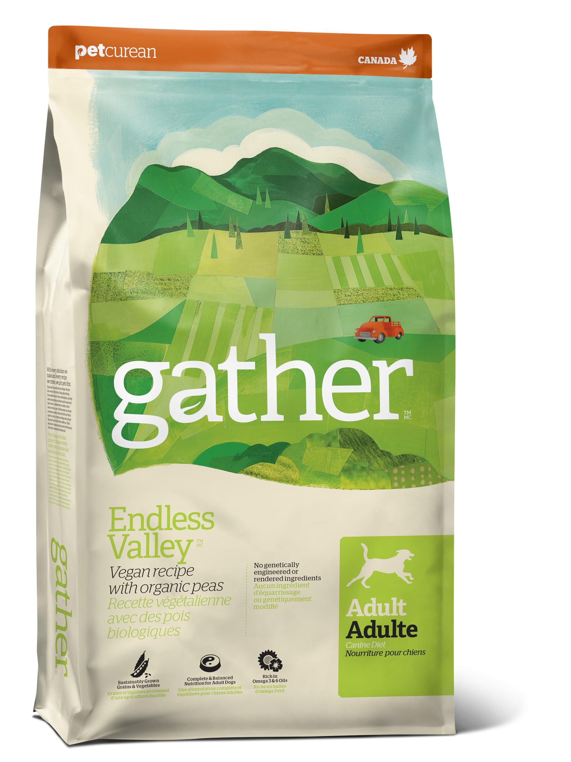 GATHER Endless Valley Vegan Dry Dog Food with Grains, Healthy Plant-Based Kibble Made with Organic & Non-GMO Ingredients, Chicke