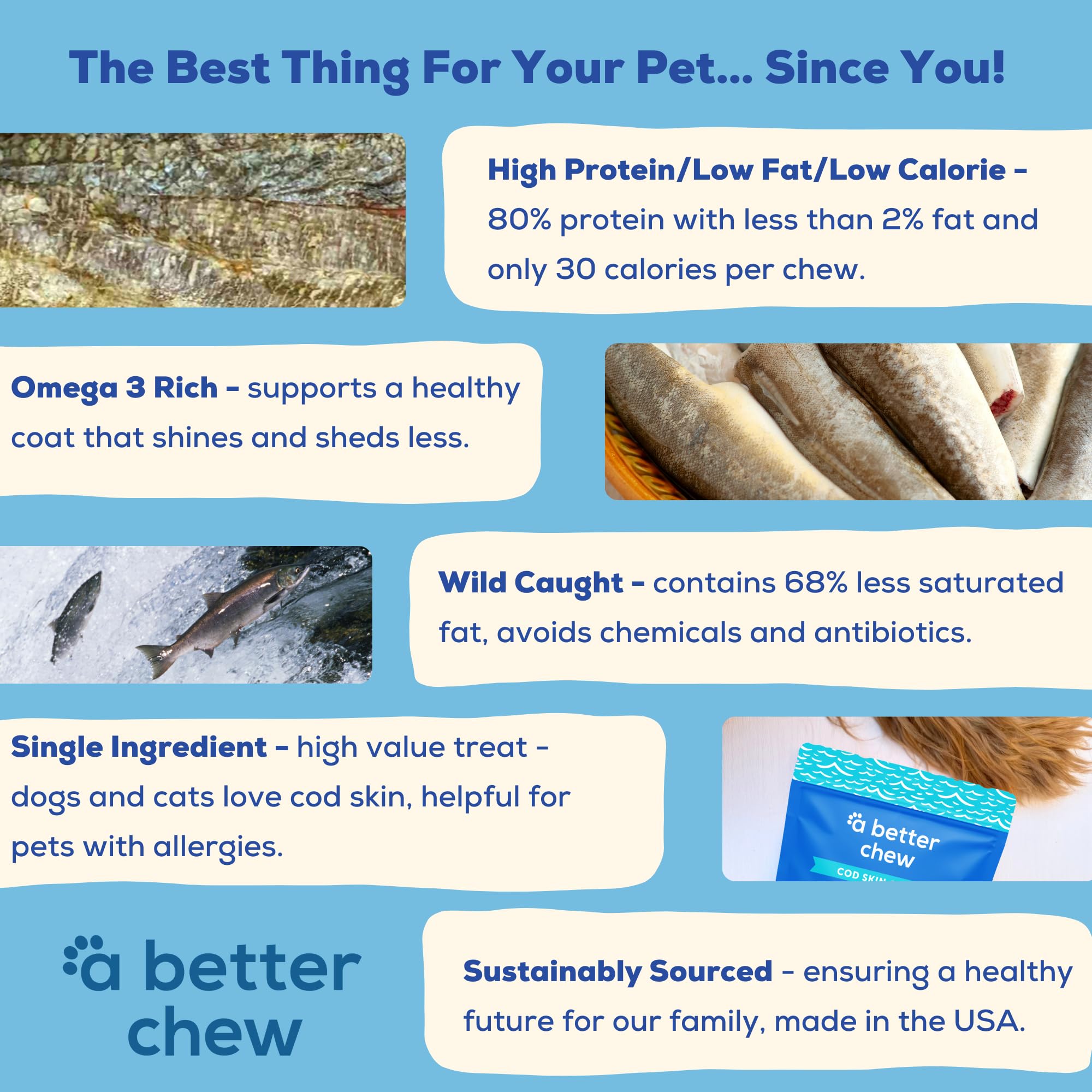 A Better CHEW - Wild Caught Cod Skin Dog Treats | Sourced and Made in The USA, Single Ingredient, Dehydrated | Natural, Healthy