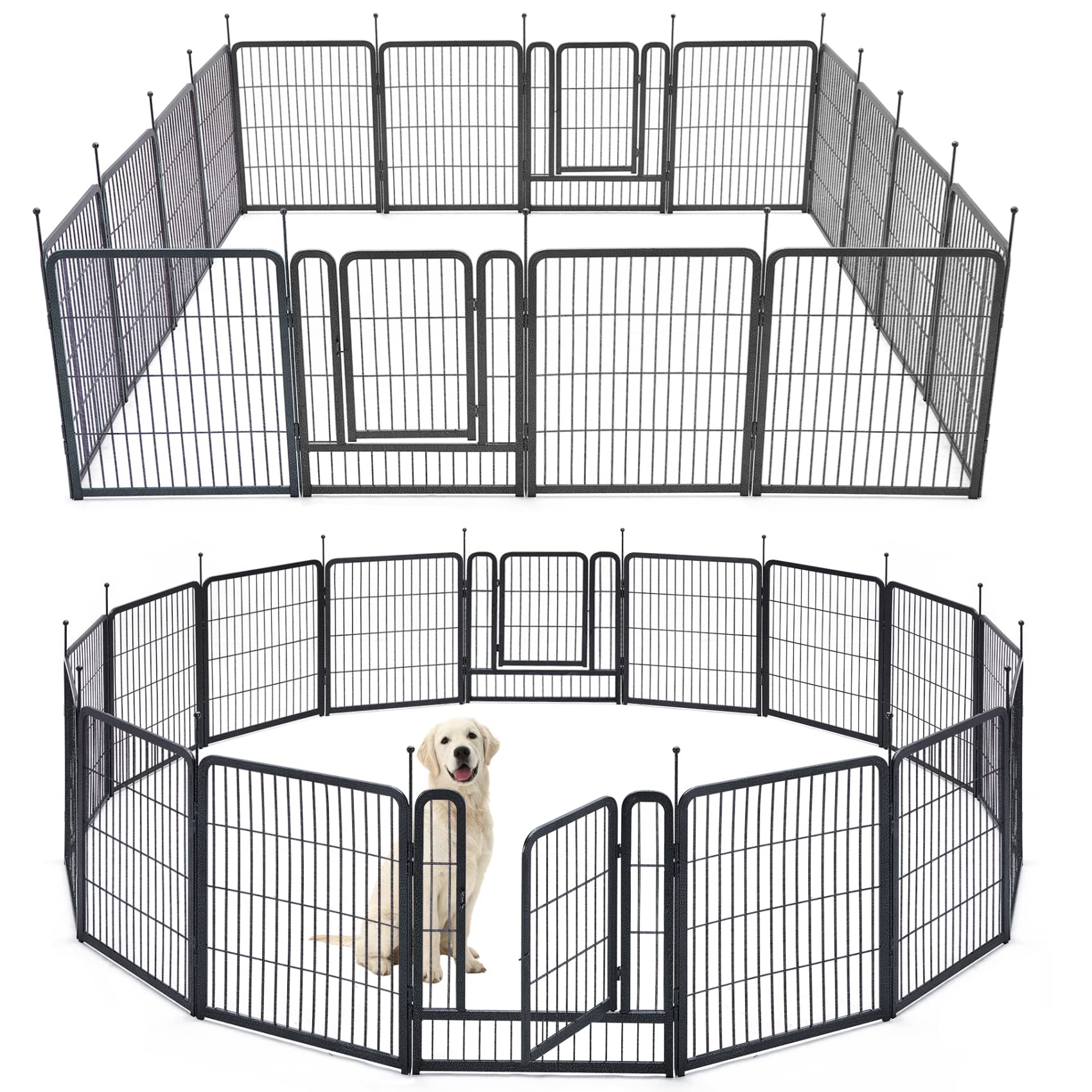 Tmee Dog Playpens 8/16 Panels Dog Pen Outdoor Dog Fence Exercise Pen 32 Inch Height Pet Play Yard Gate With Doors For Large/Medi