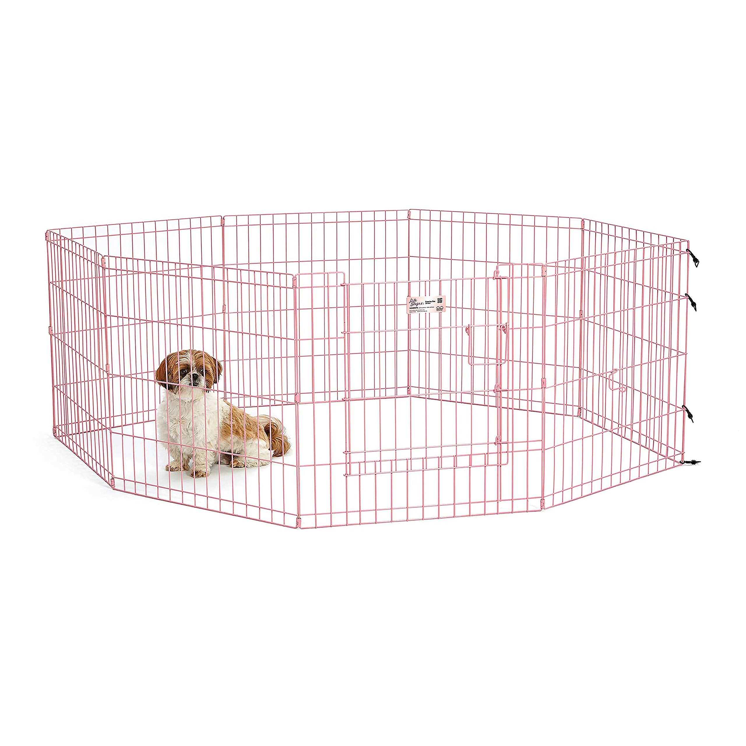 Midwest Homes For Pets Dog Exercise Pen & Playpen, 24'W X 24'H, With Door, Pink