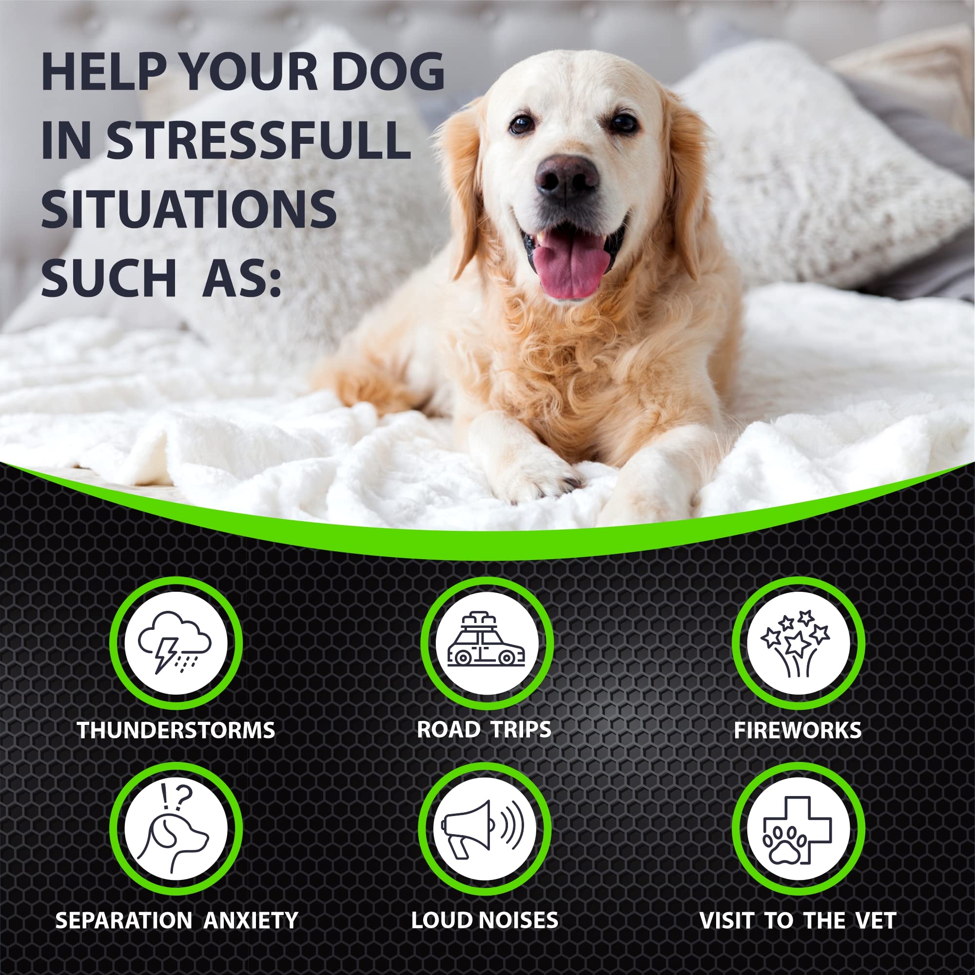 Hemp Calming Chews for Dogs with Anxiety and Stress - 170 Dog Calming Treats - Storms, Barking, Separation - Valerian Root - Mel